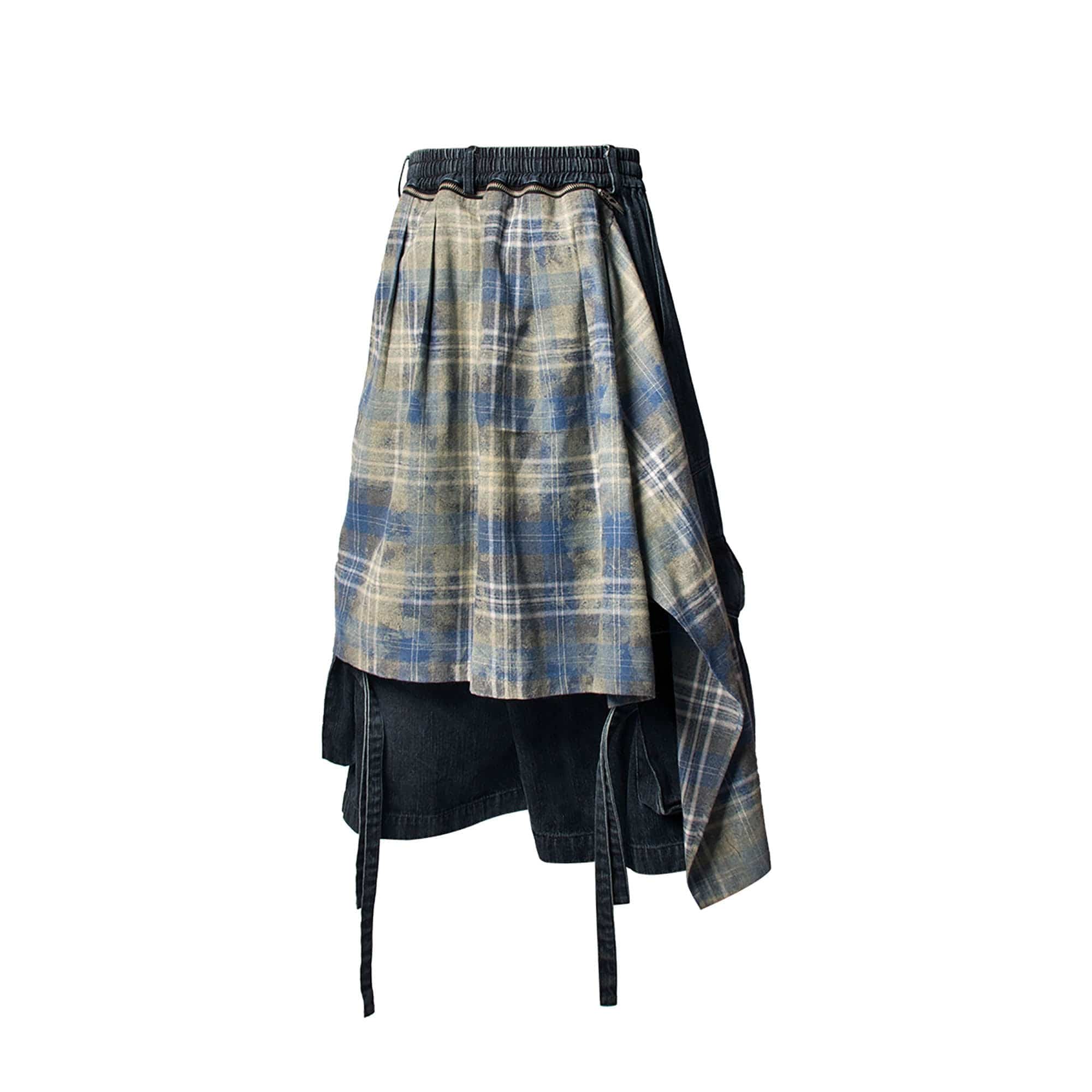 RELABEL Detachable Plaid Drape Denim Shorts, premium urban and streetwear designers apparel on PROJECTISR.com, RELABEL