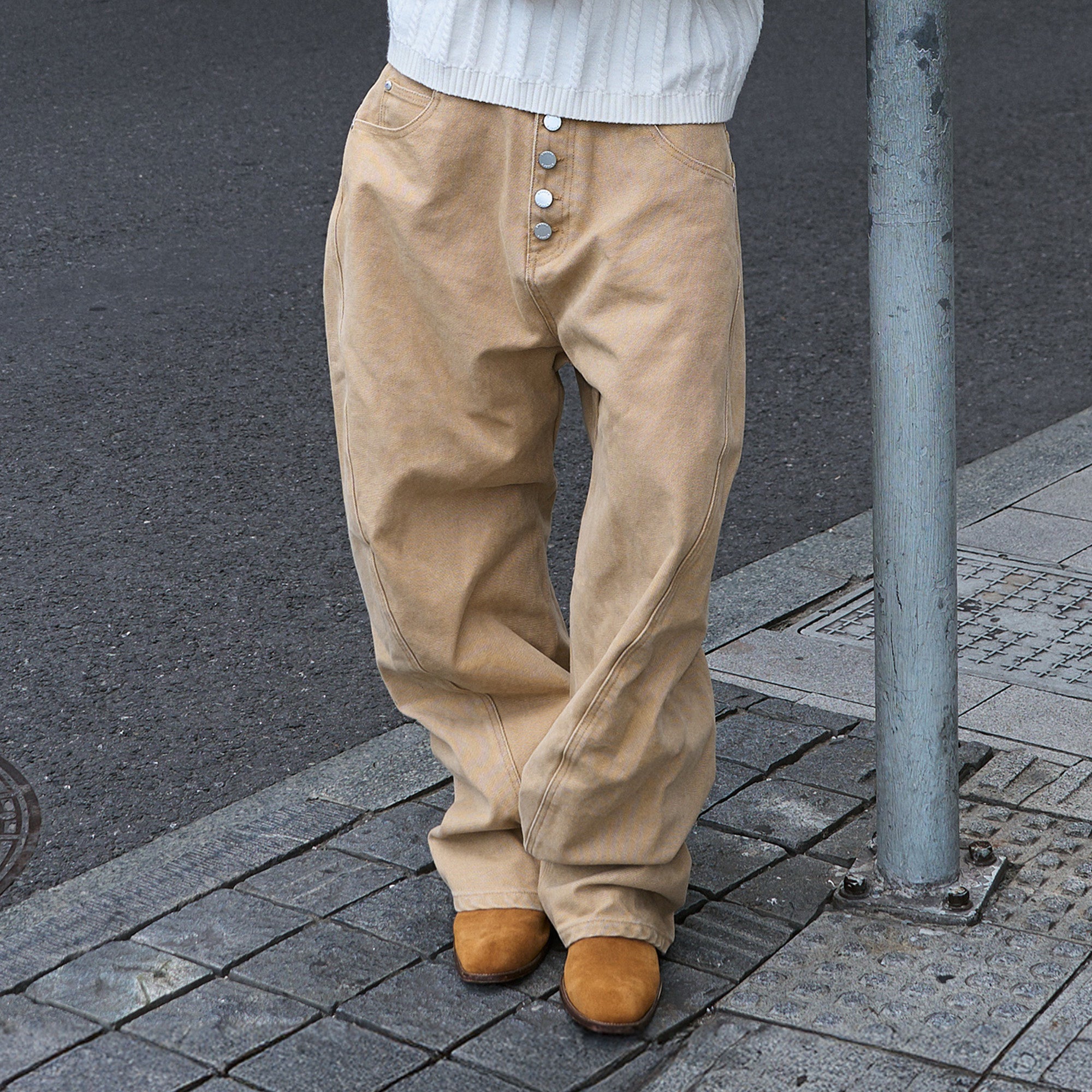 STEEPC Classical Button-Fly Curved-Seam Utility Pants, premium urban and streetwear designers apparel on PROJECTISR.com, STEEPC