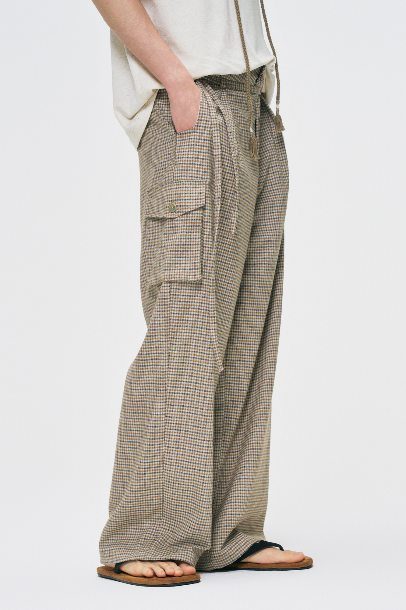 GONGHE REPUB Houndstooth Double-Pleated Tie-Waist Pants