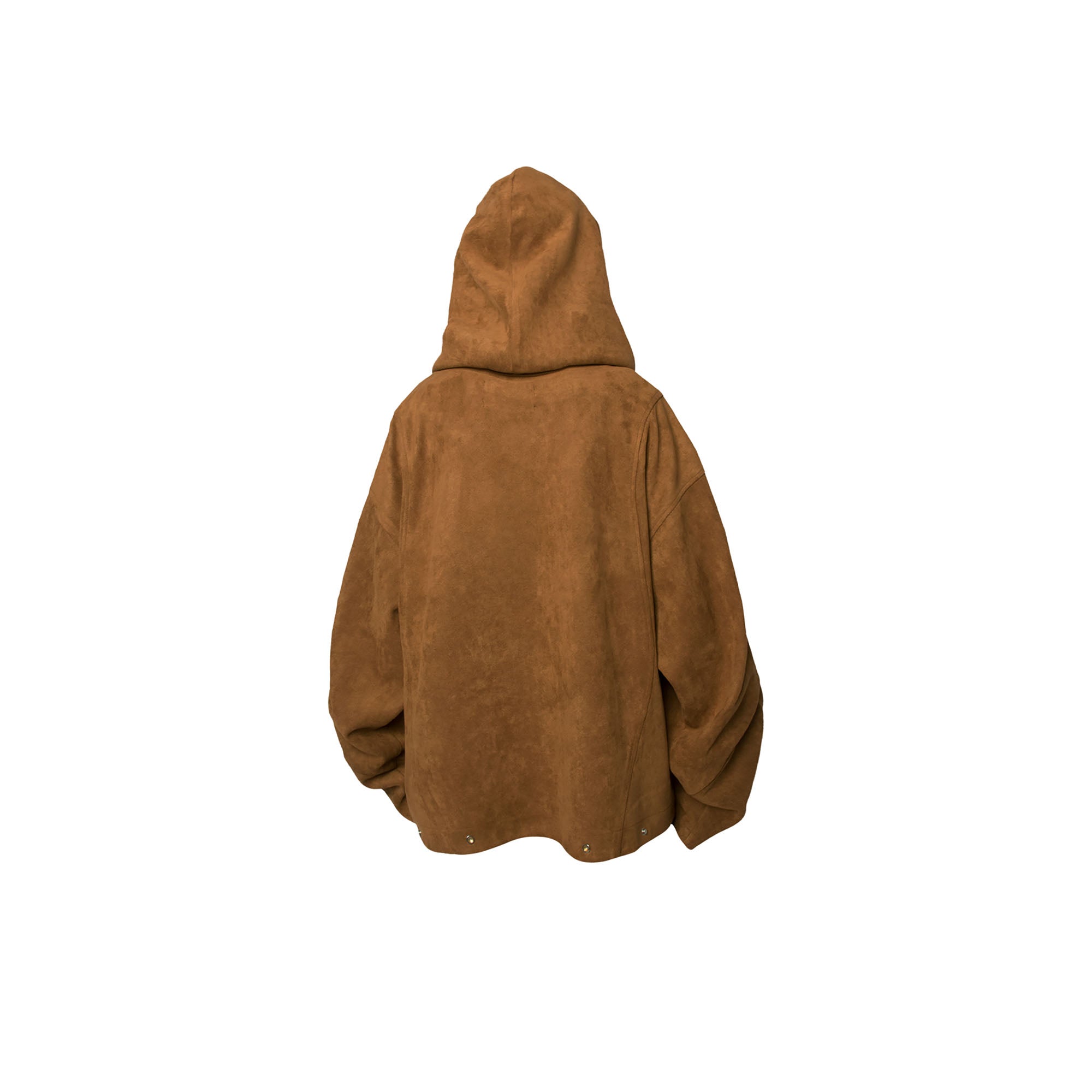 RELABEL Asymmetrical-Zip Detachable-Hood Suede Jacket Brown