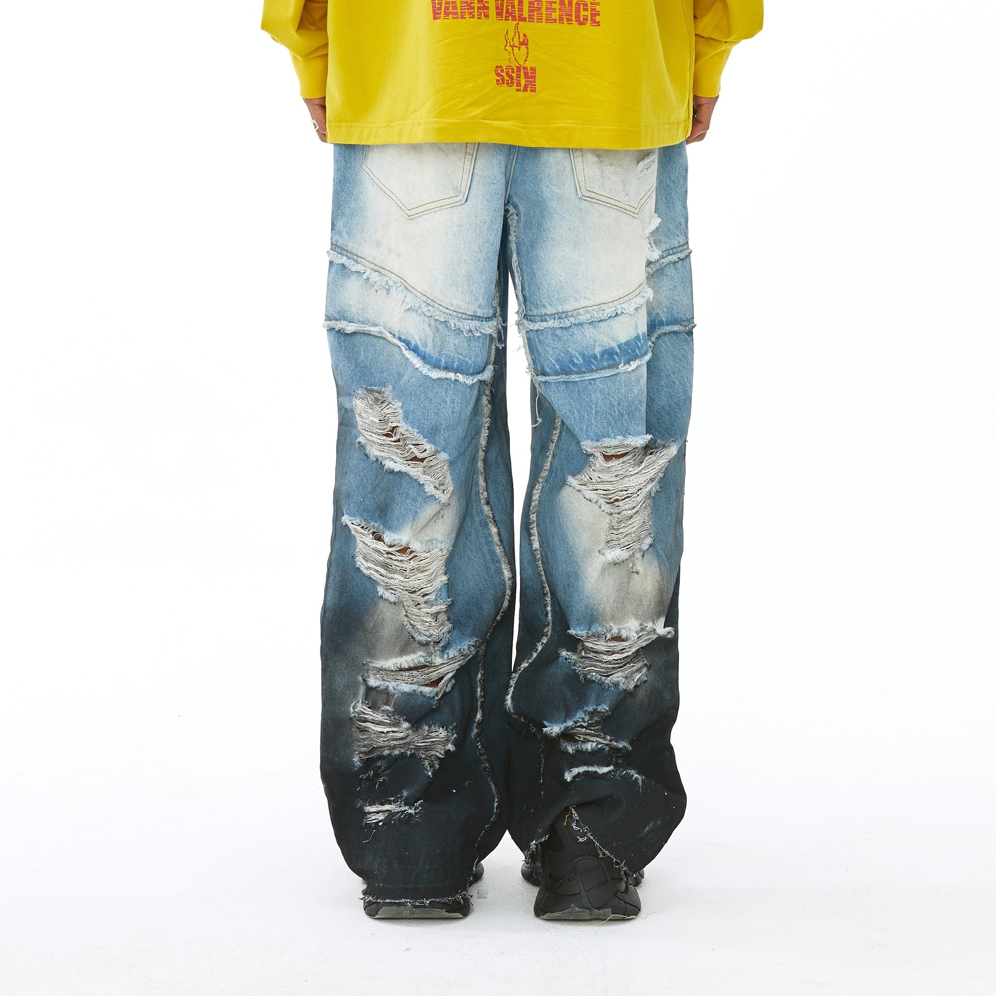 VANN VALRENCE Distressed Gradient Wash Structural Ripped Jeans, premium urban and streetwear designers apparel on PROJECTISR.com, VANN VALRENCE