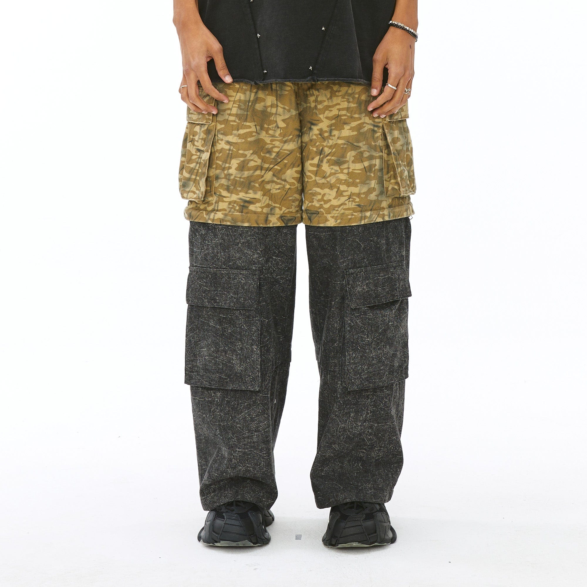 VANN VALRENCE Detachable Two-Tone Paneled Cargo Jeans, premium urban and streetwear designers apparel on PROJECTISR.com, VANN VALRENCE