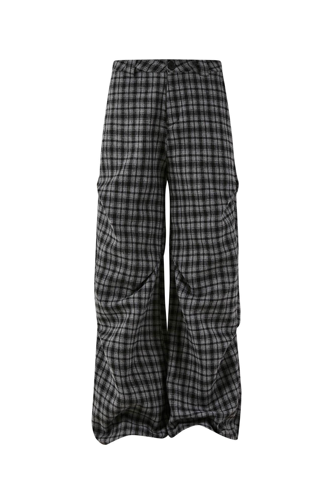 PASET Retro Plaid Folded Straight-Leg Trousers