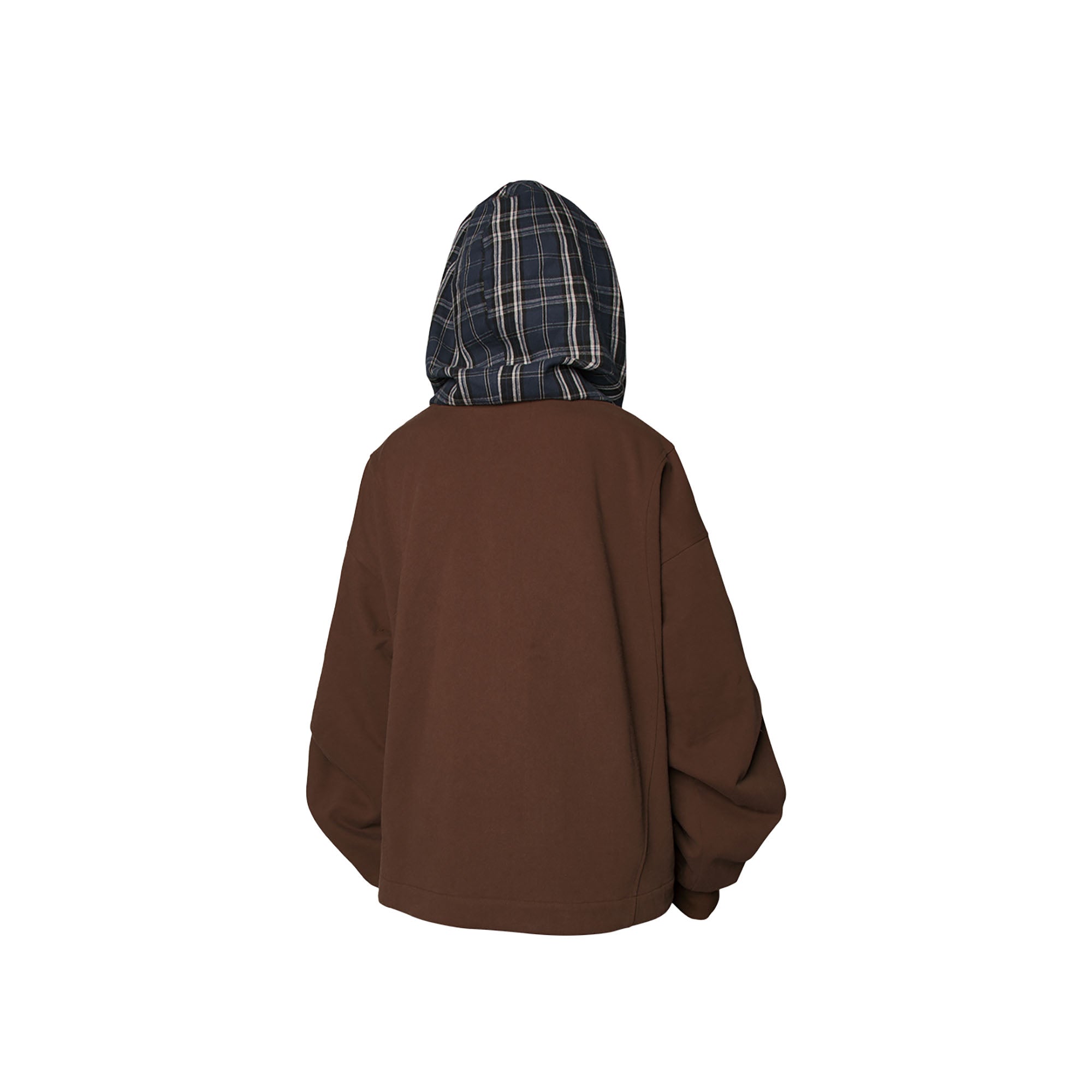 RELABEL Detachable Plaid Hood Jacket Brown