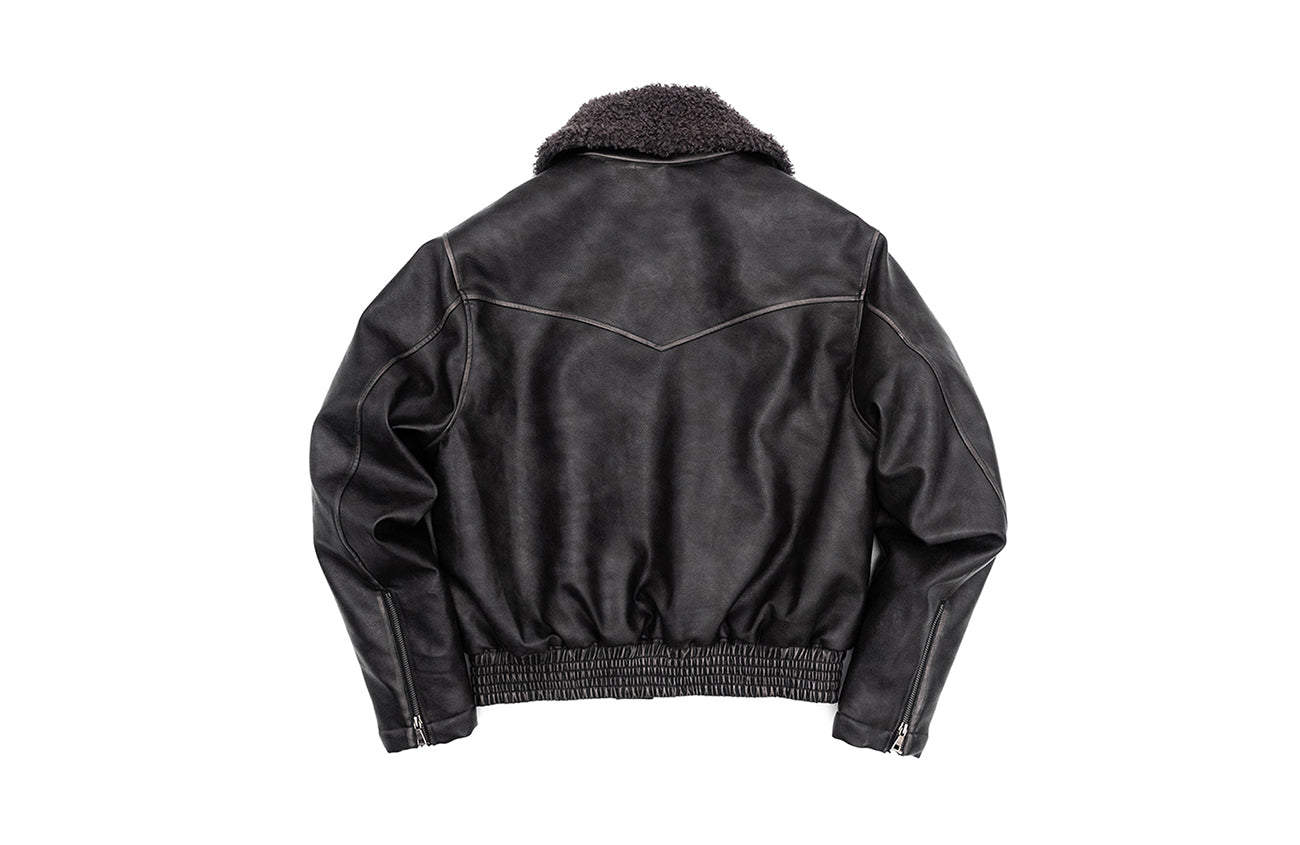 IN EXISTENCE Asymmetric Placket Washed Moto Jacket