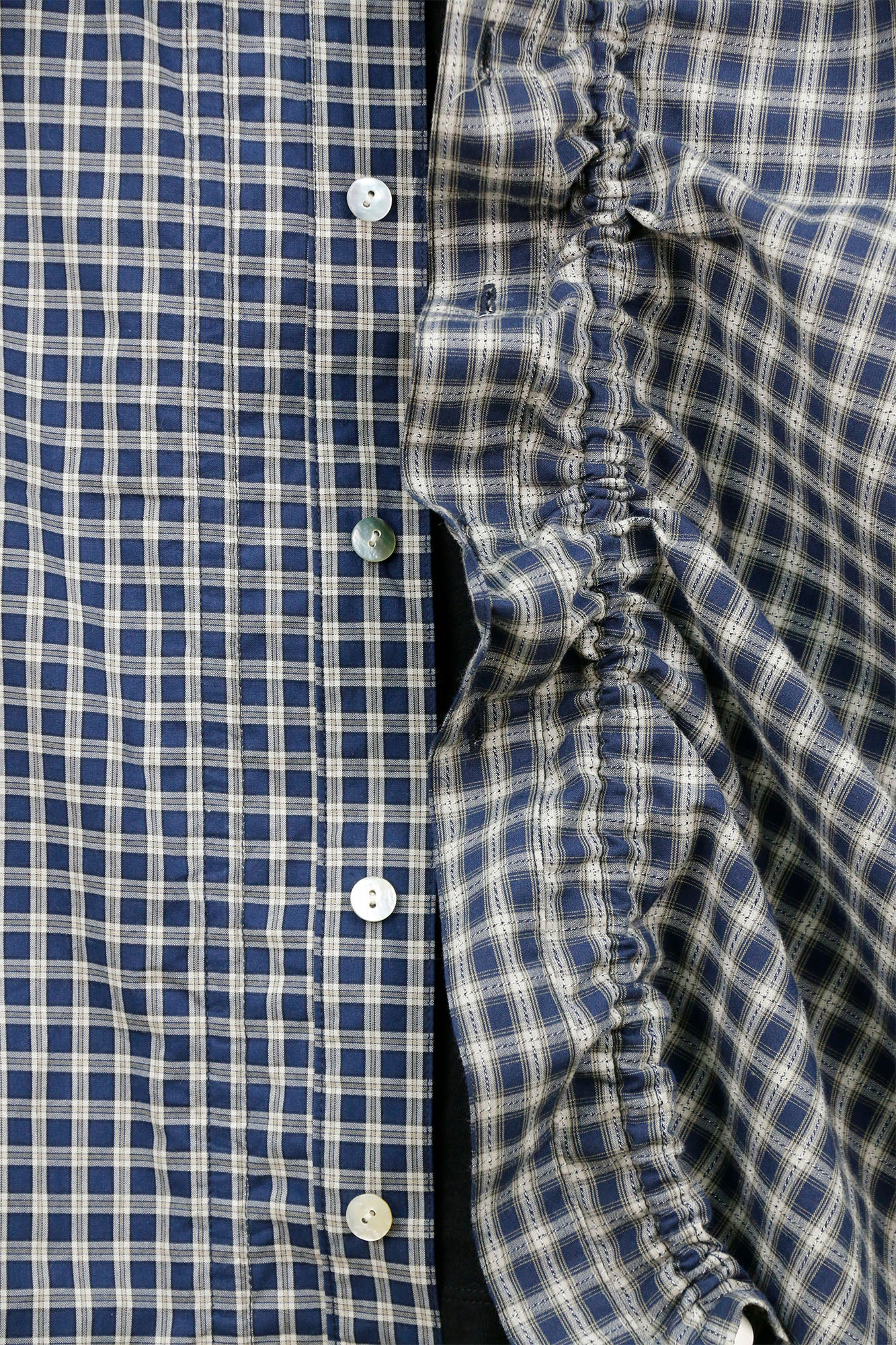 RELABEL Ruched Contrast Gingham Drawstring Shirt, premium urban and streetwear designers apparel on PROJECTISR.com, RELABEL
