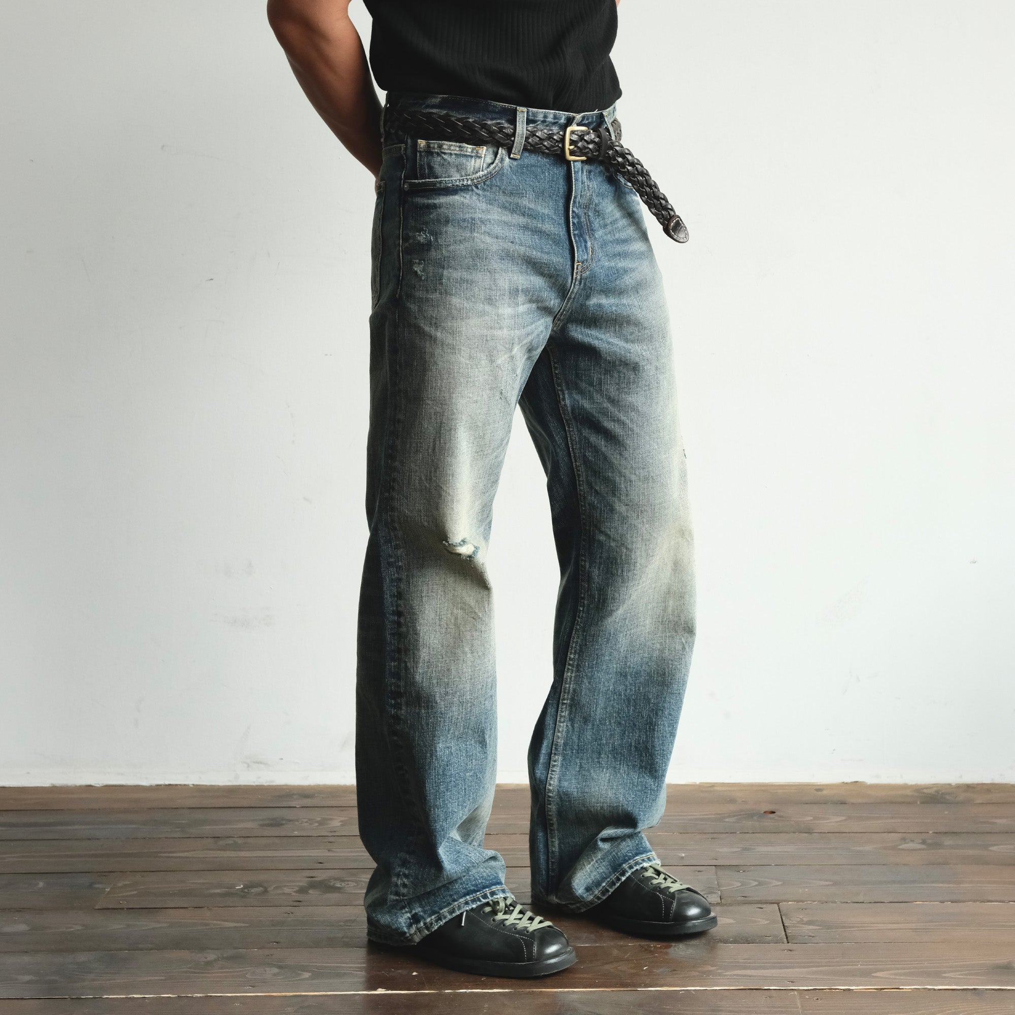 NEIGBORL Washed Distressed Flared Jeans, premium urban and streetwear designers apparel on PROJECTISR.com, NEIGBORL