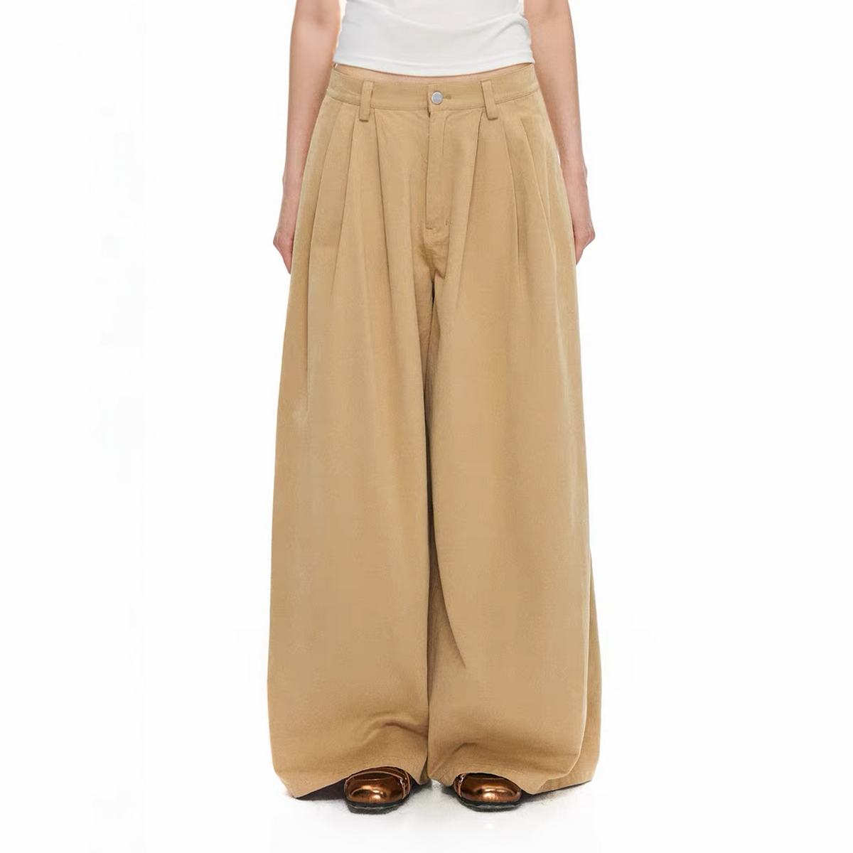 TGNS Retro Classic Pleated Wide-Leg Trousers