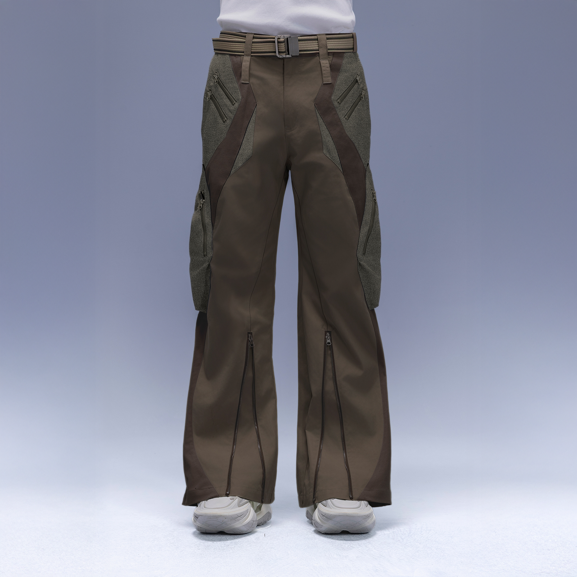 XIPHEVIL Paneled Multi-Pocket Zip Cargo Pants Coffee XIPHEVIL Paneled Multi-Pocket Zip Cargo Pants Coffee