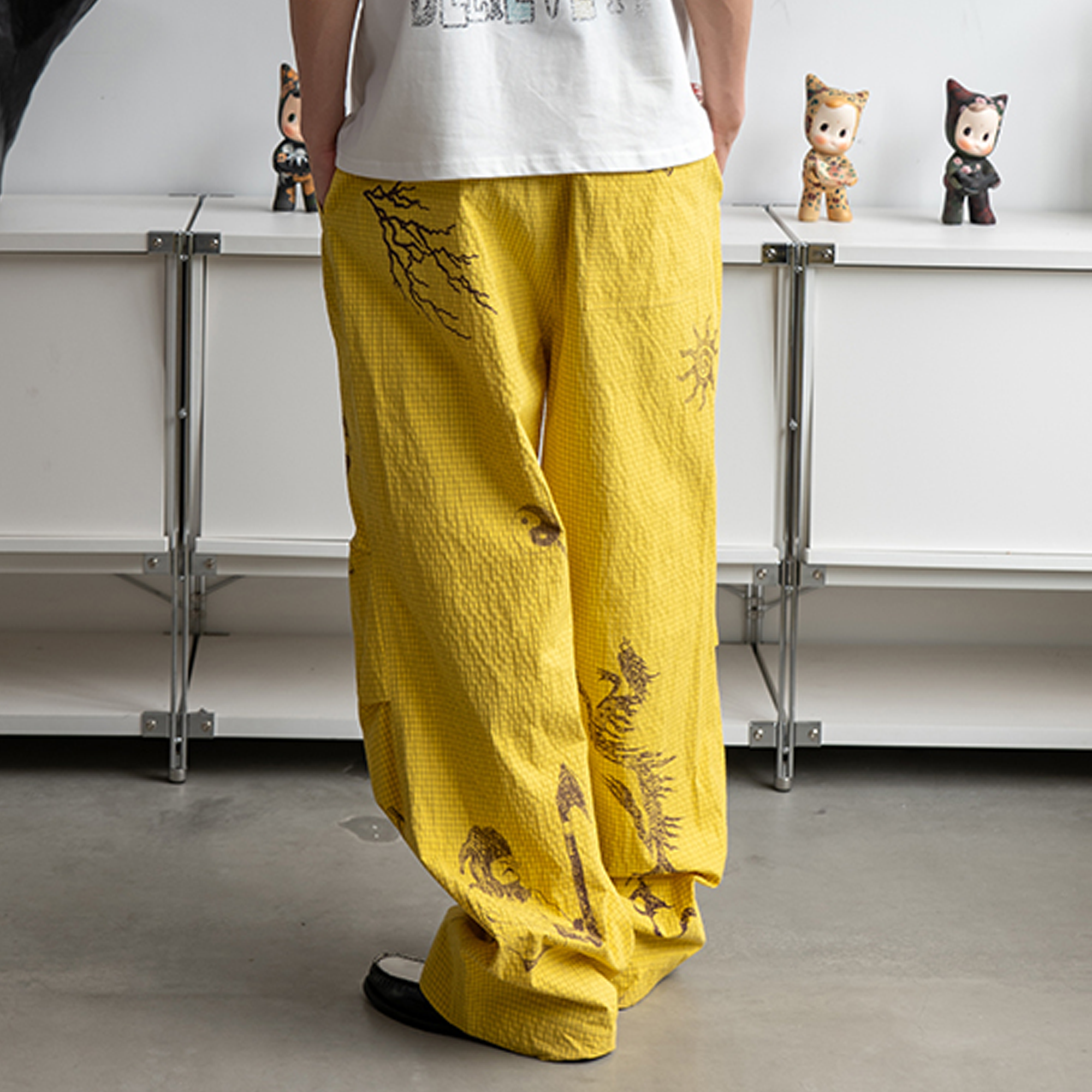NIANJIUYIKOUER Graphic Grid Cargo Pants, premium urban and streetwear designers apparel on PROJECTISR.com, NIANJIUYIKOUER