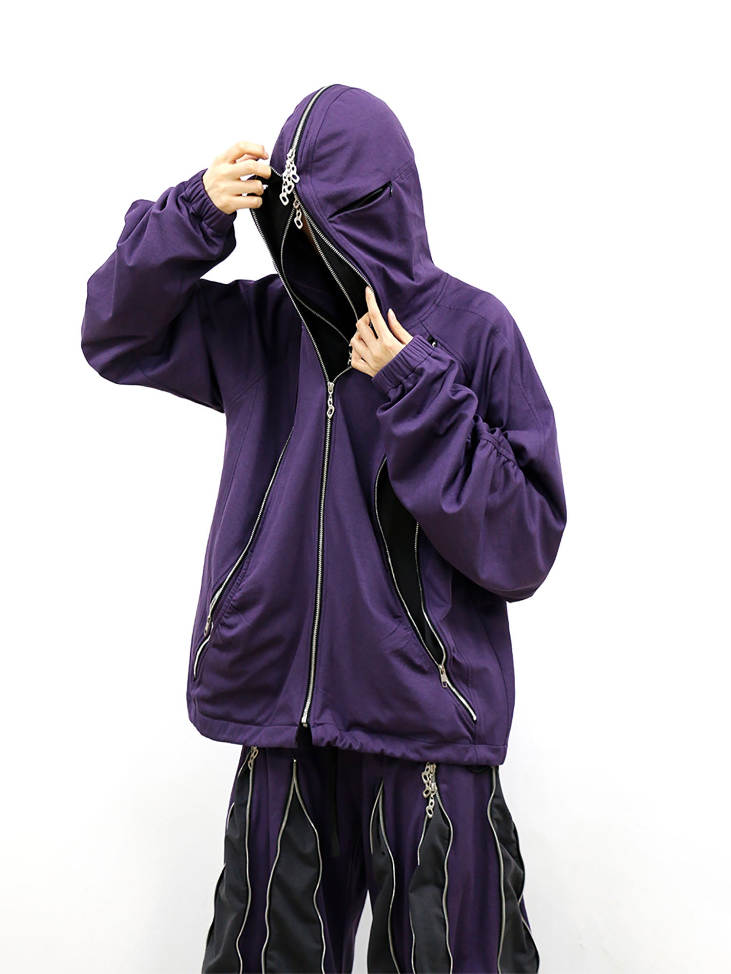 RELABEL Layered Multi-Zip Mask Hood Jacket Purple