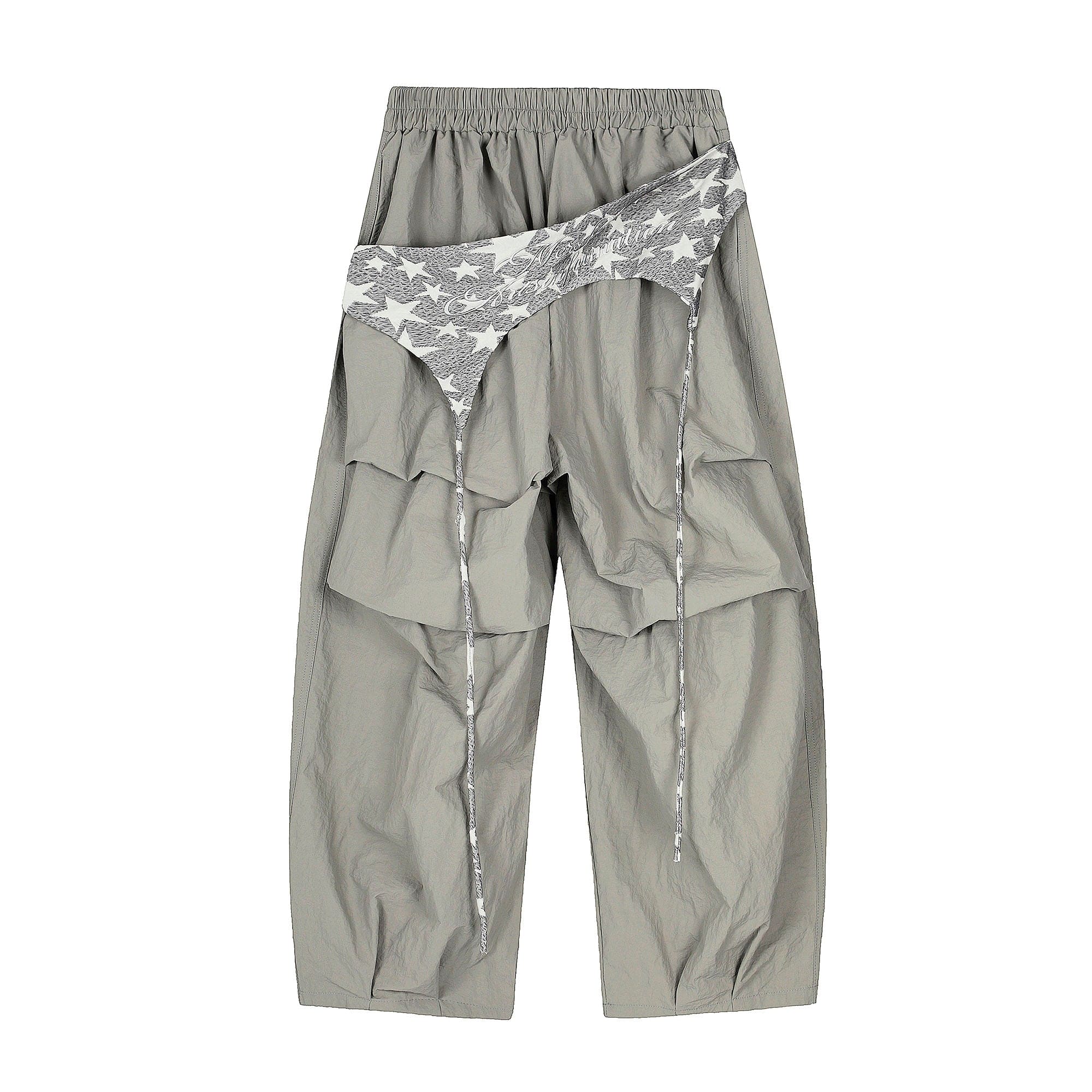 CLP Layered Crinkled Waist-Panel Parachute Pants