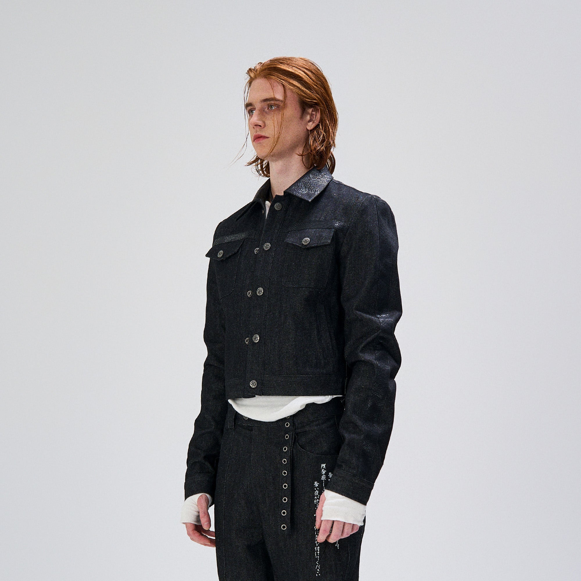 FLYERRER Serpent Cropped Raw Denim Jacket, premium urban and streetwear designers apparel on PROJECTISR.com, FLYERRER