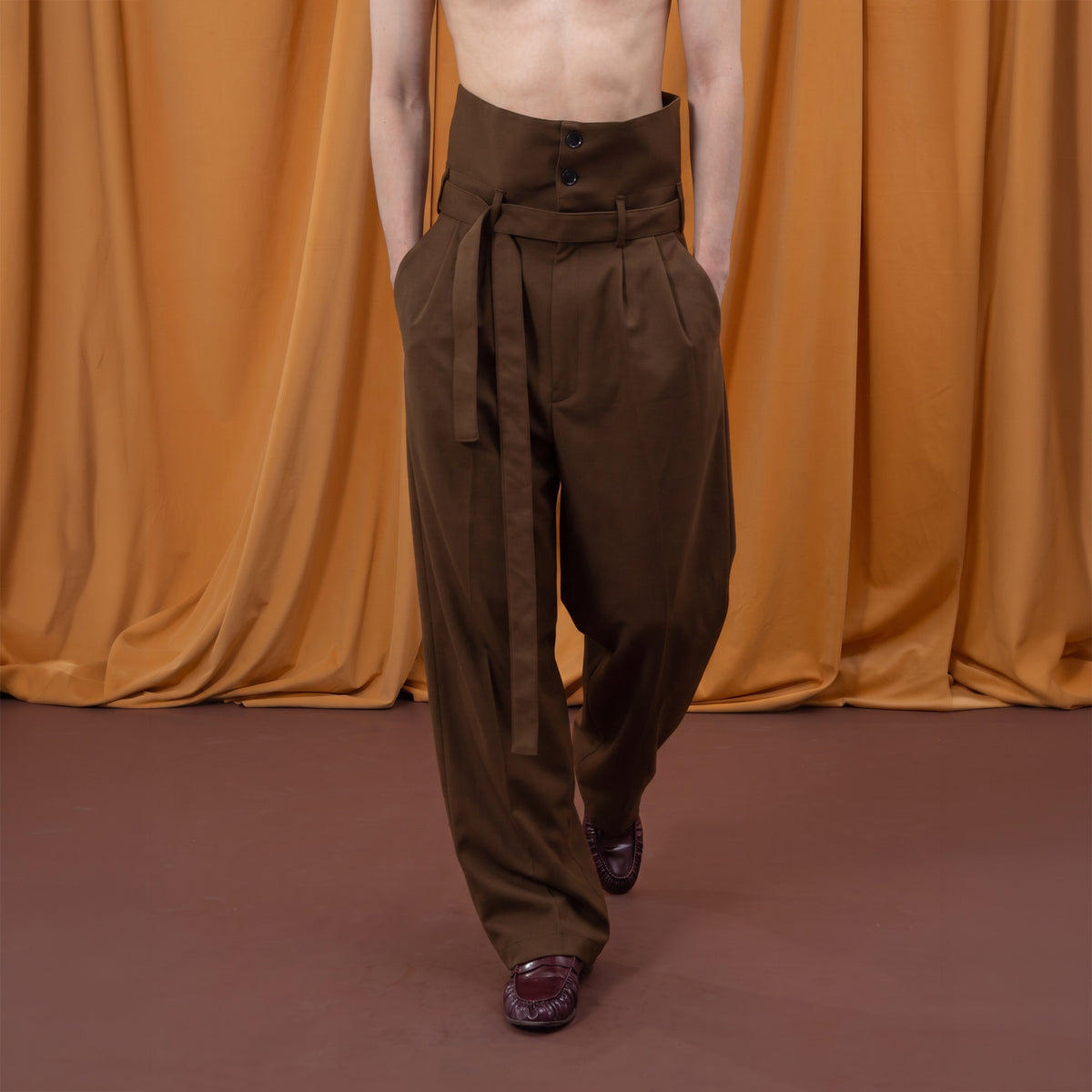 CLP Retro Wide-Leg Belted Trousers