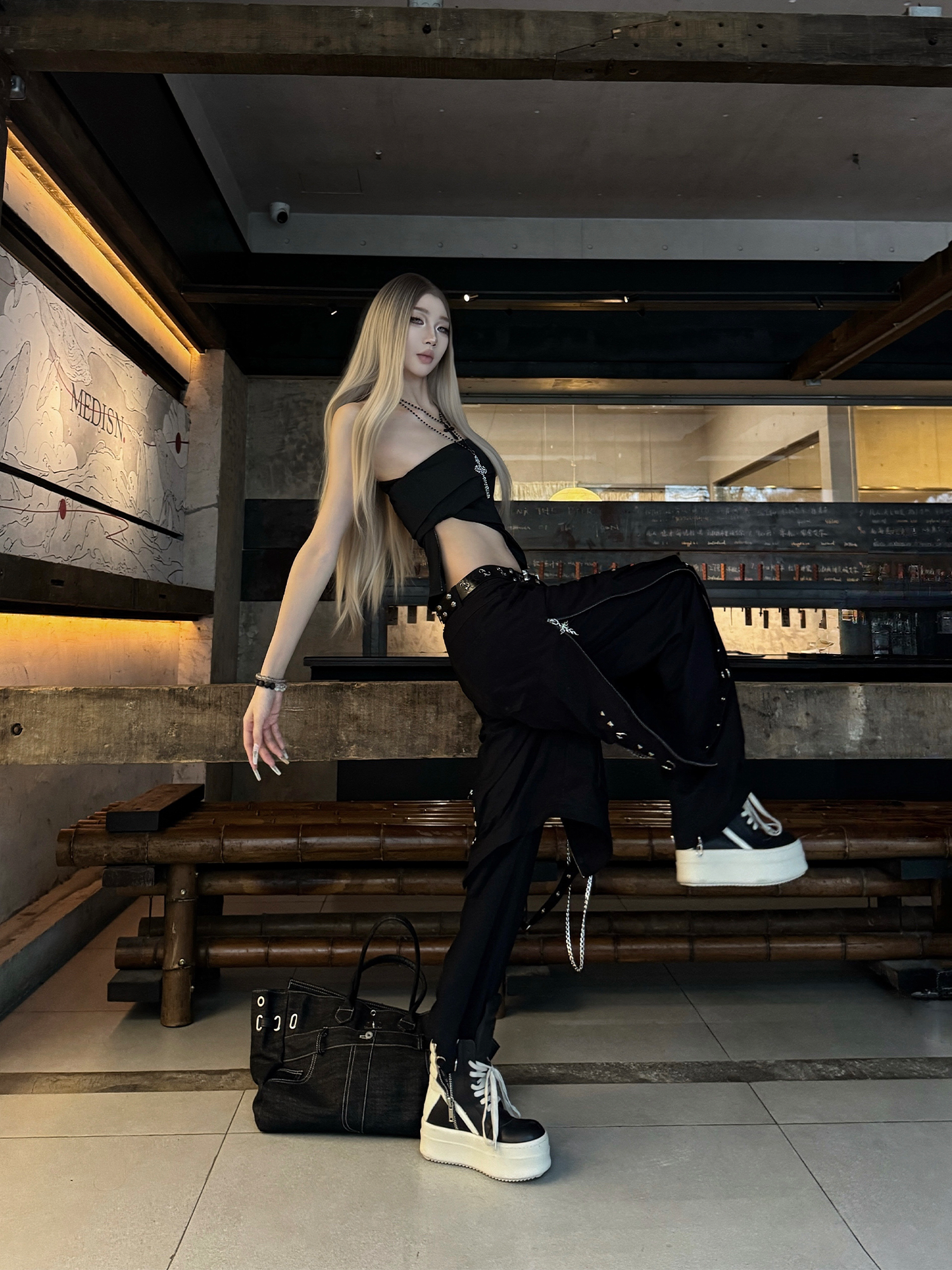TH4SWE Punk Chain-Strap Cargo Pants