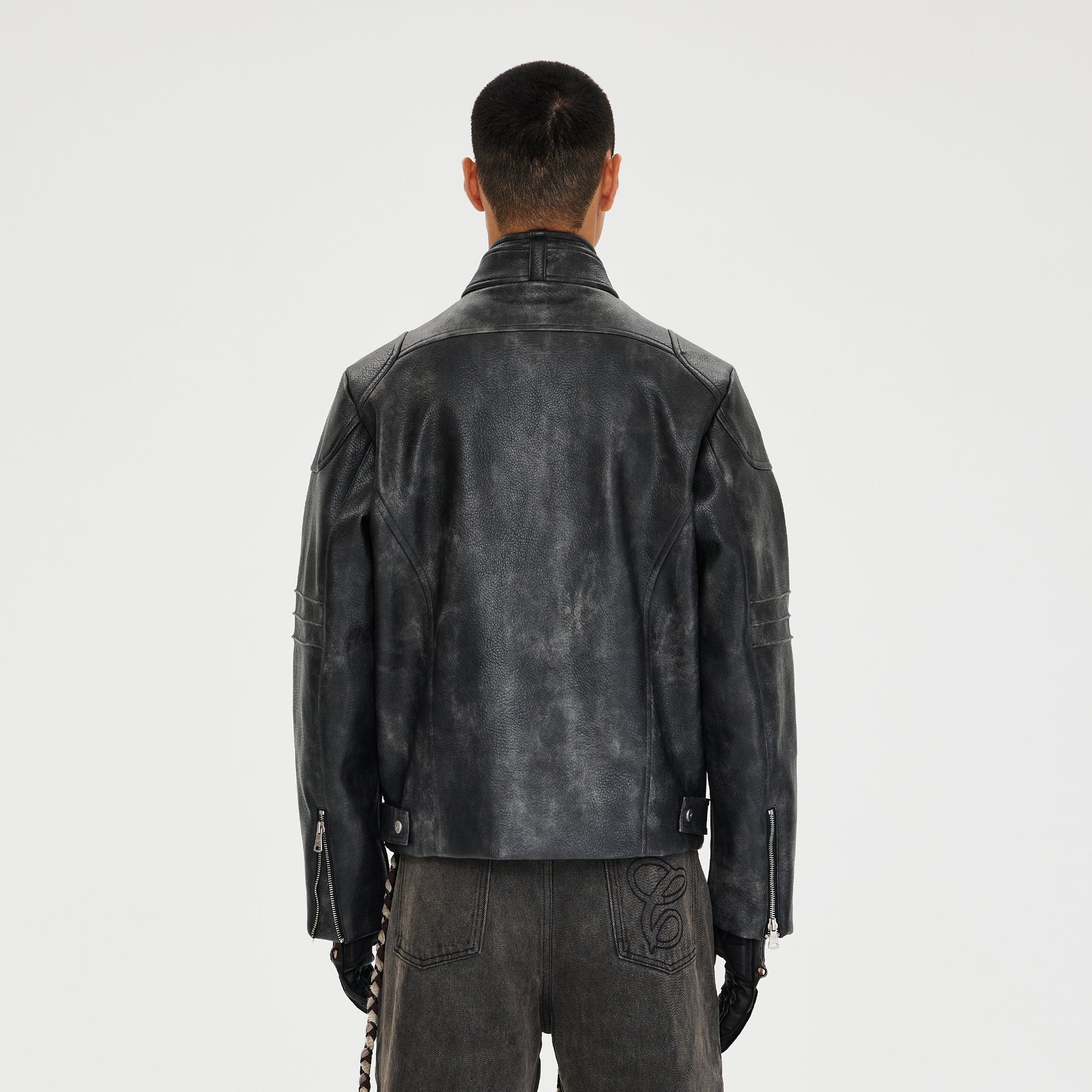 CATSSTAC Pebbled Faux Leather Multi-Zipper Biker Jacket