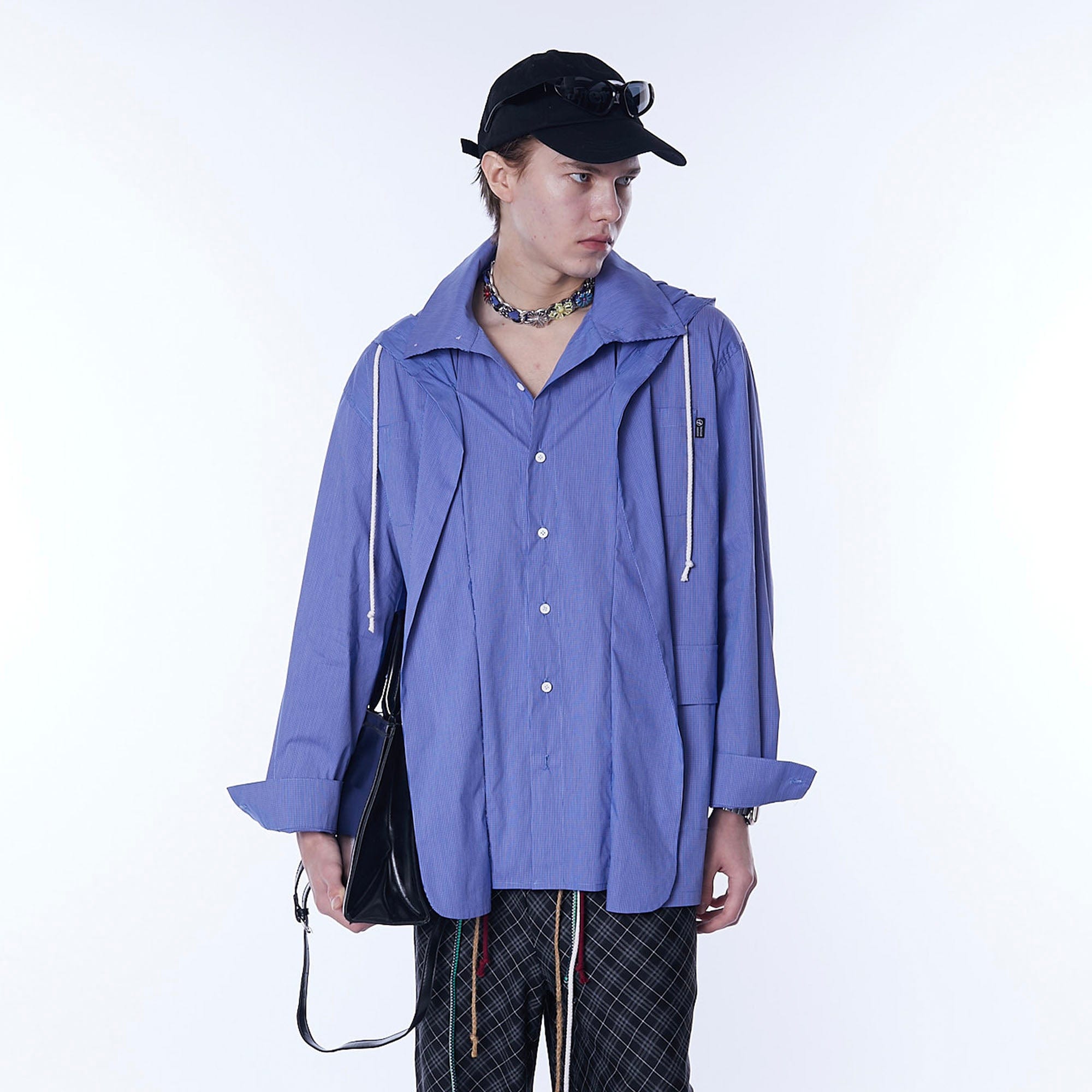 ASSEEN Deconstructed Layered Placket Oversized Hood Shirt, premium urban and streetwear designers apparel on PROJECTISR.com, ASSEEN