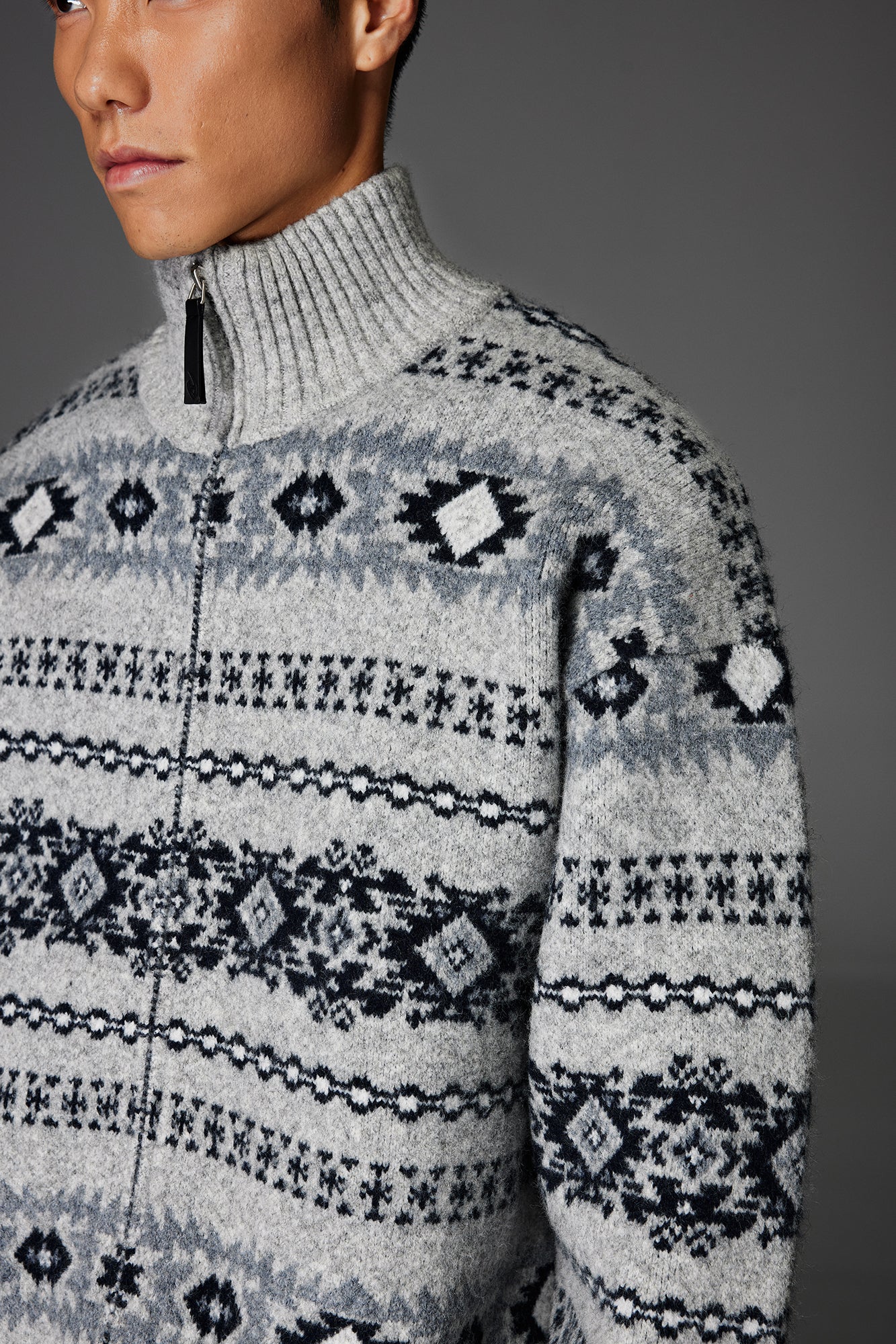 CATSSTAC Geometry Jacquard Zip-Up Cardigan