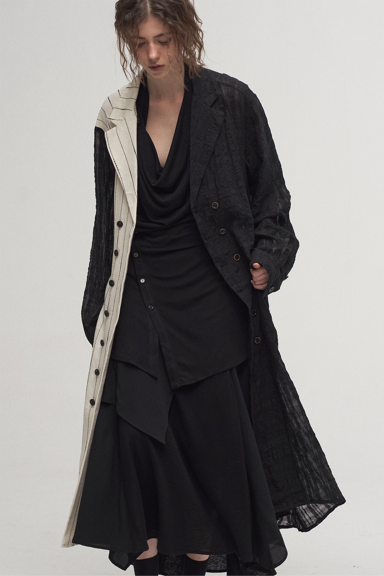 ILNya Nieternite Nifutur Contrast Spliced Striped Sheer Coat
