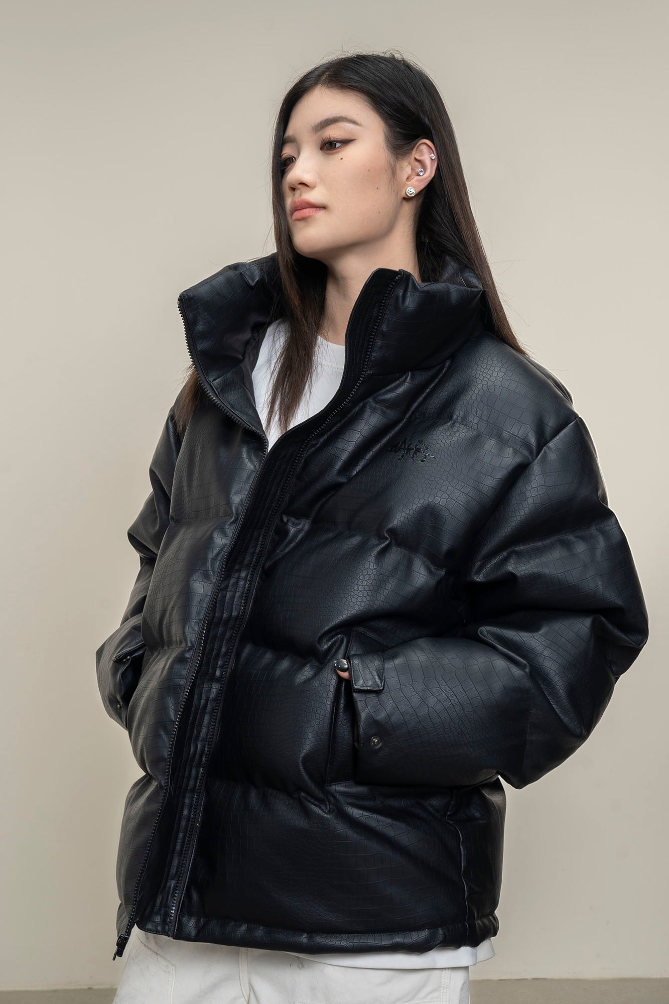 MAKEMORE Croc Embossed PU Down Puffer Jacket