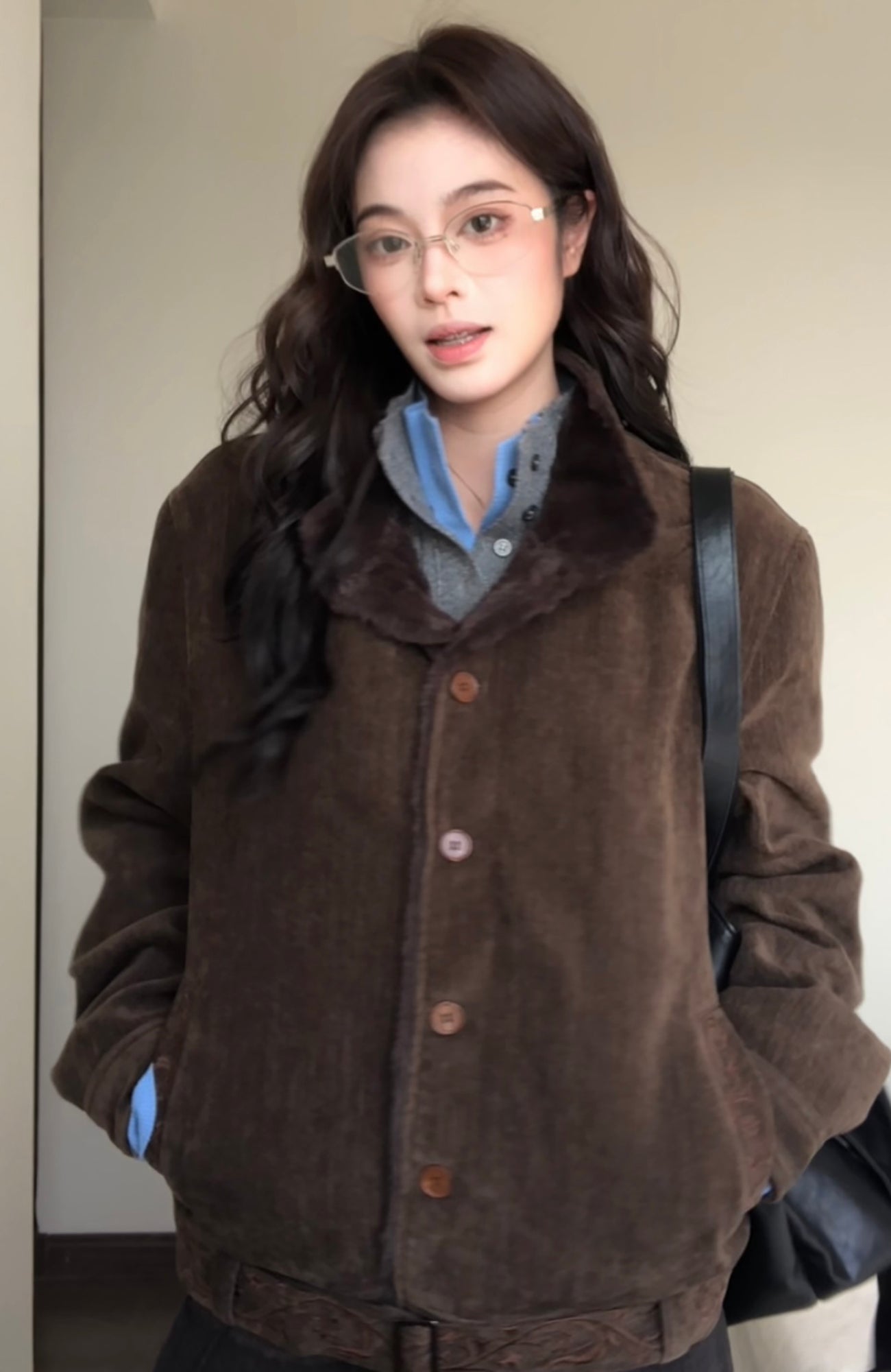 ELETEIZE Chenille Embroidered Faux Rabbit Fur Padded Jacket
