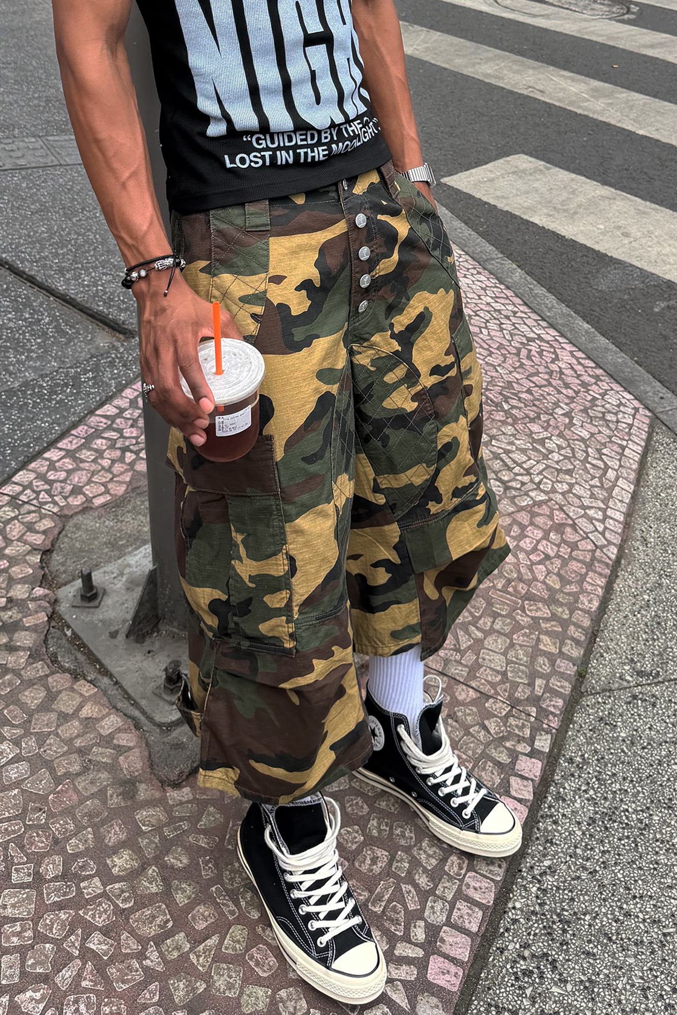 STEEPC Button-Fly Camo Quilted Cargo Shorts