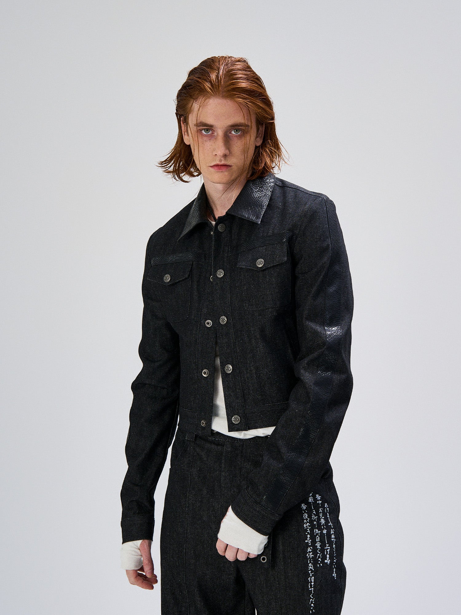 FLYERRER Serpent Cropped Raw Denim Jacket, premium urban and streetwear designers apparel on PROJECTISR.com, FLYERRER
