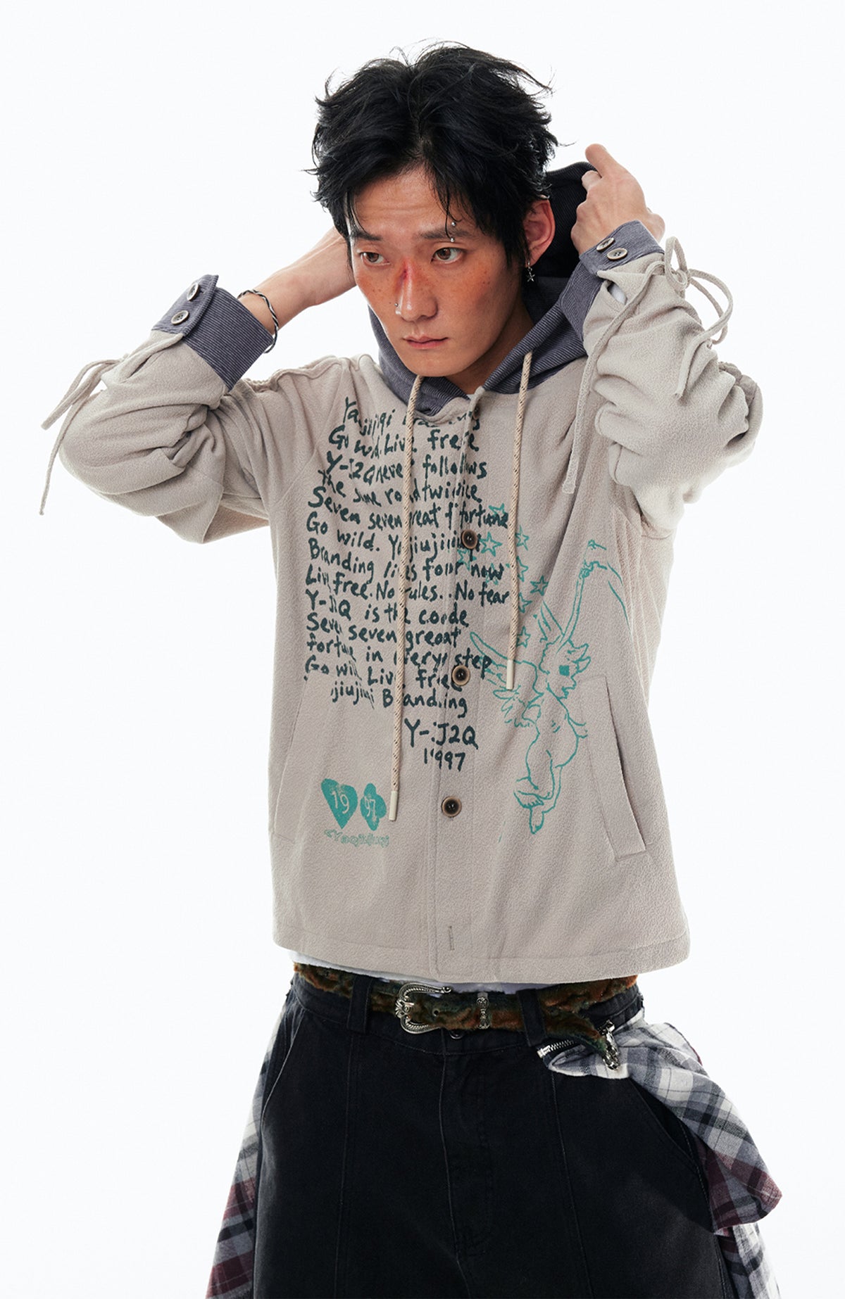 1997 POSTOFFICE Contrast Color Drawstring Hooded Jacket