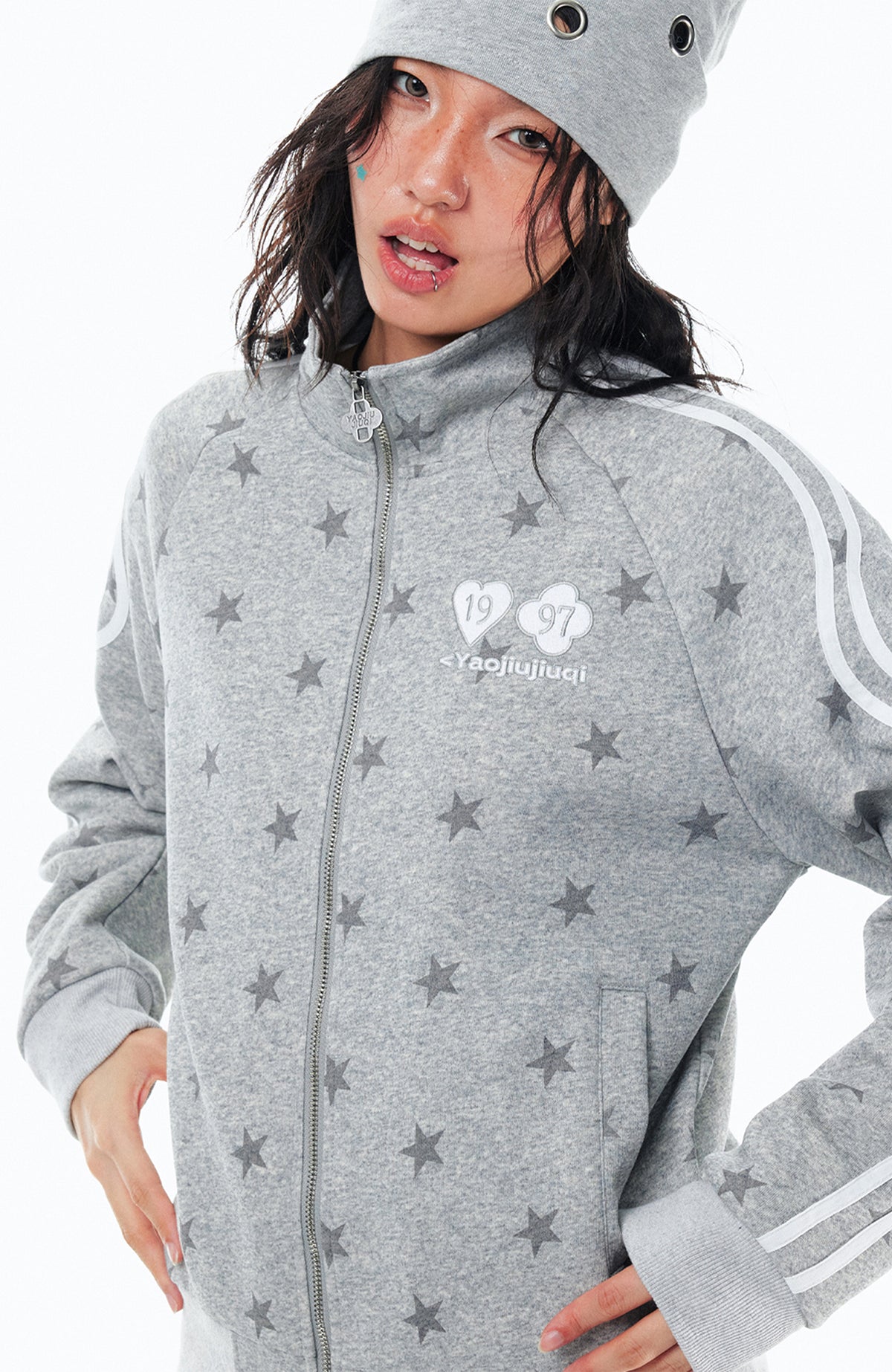 1997 POSTOFFICE Twisted Stripe Star-Zip Cardigan Hoodie