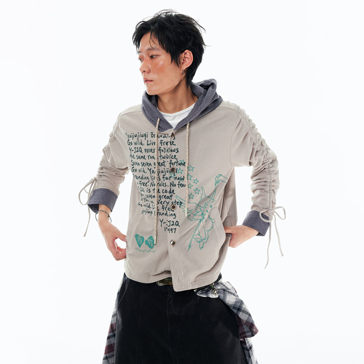 1997 POSTOFFICE Contrast Color Drawstring Hooded Jacket