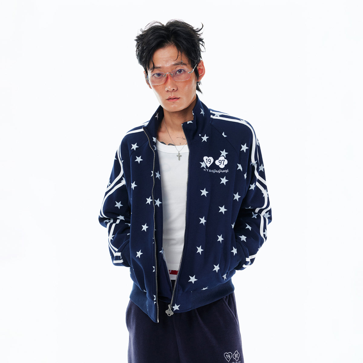 1997 POSTOFFICE Twisted Stripe Star-Zip Cardigan Hoodie