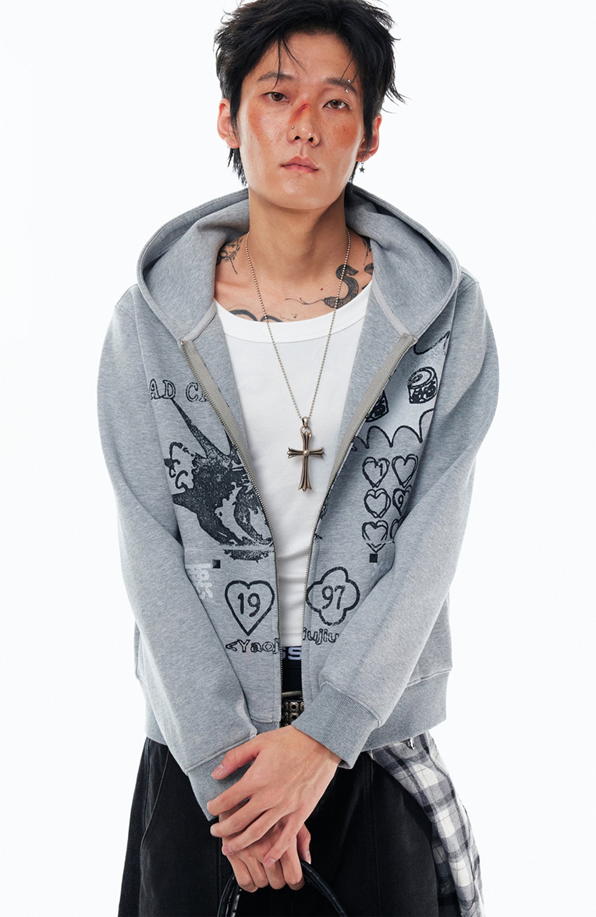 1997 POSTOFFICE Punk Bad Cat Graphic Zip-Up Hoodie