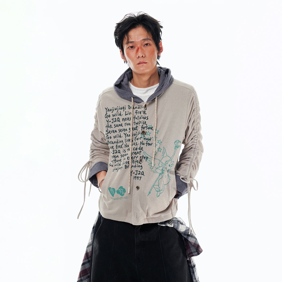 1997 POSTOFFICE Contrast Color Drawstring Hooded Jacket