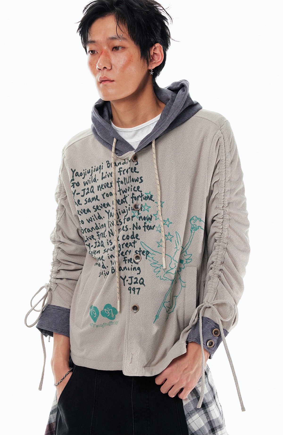 1997 POSTOFFICE Contrast Color Drawstring Hooded Jacket
