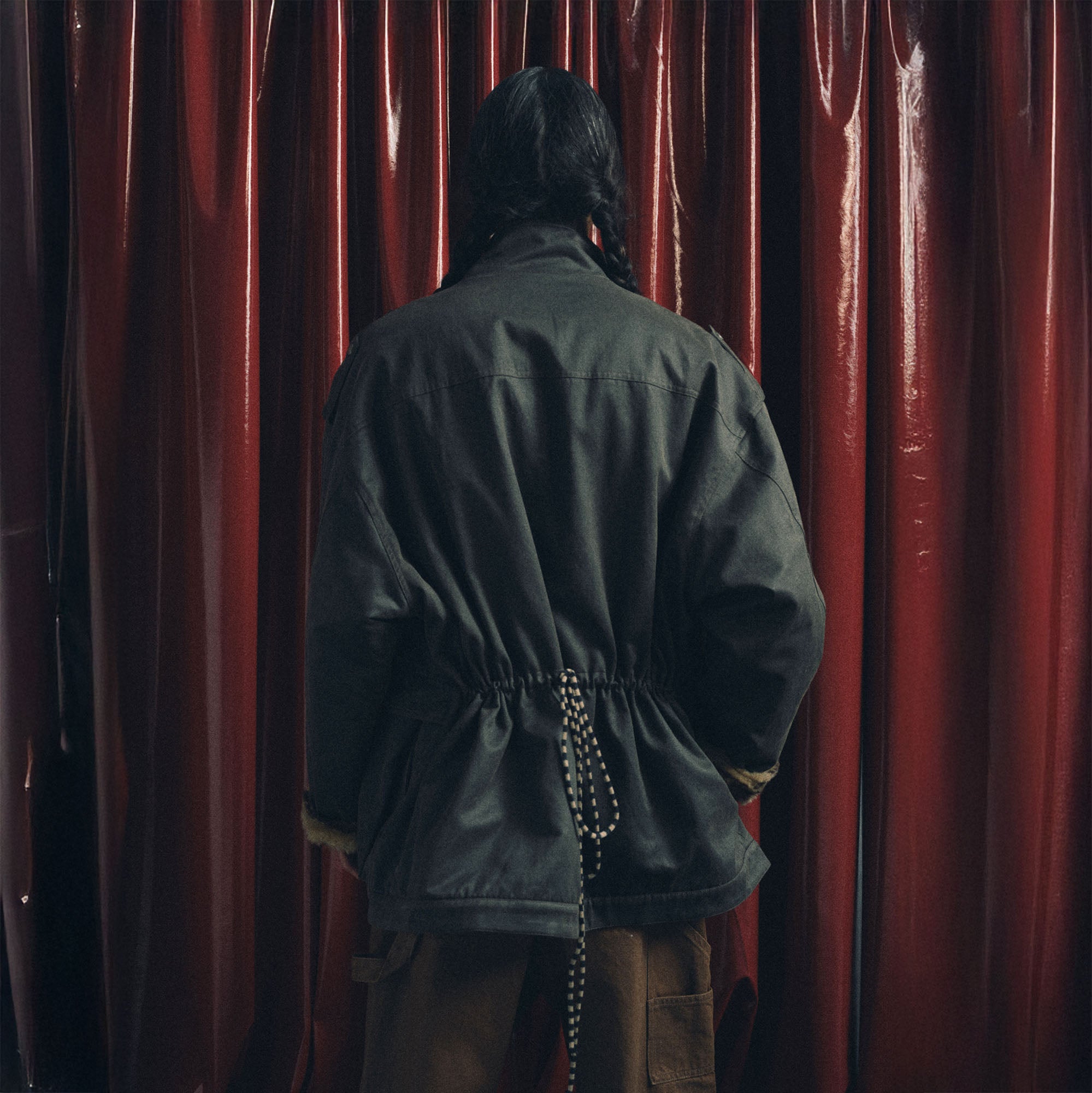TRECLUB Tiger Stripe Lining Fringe Parka