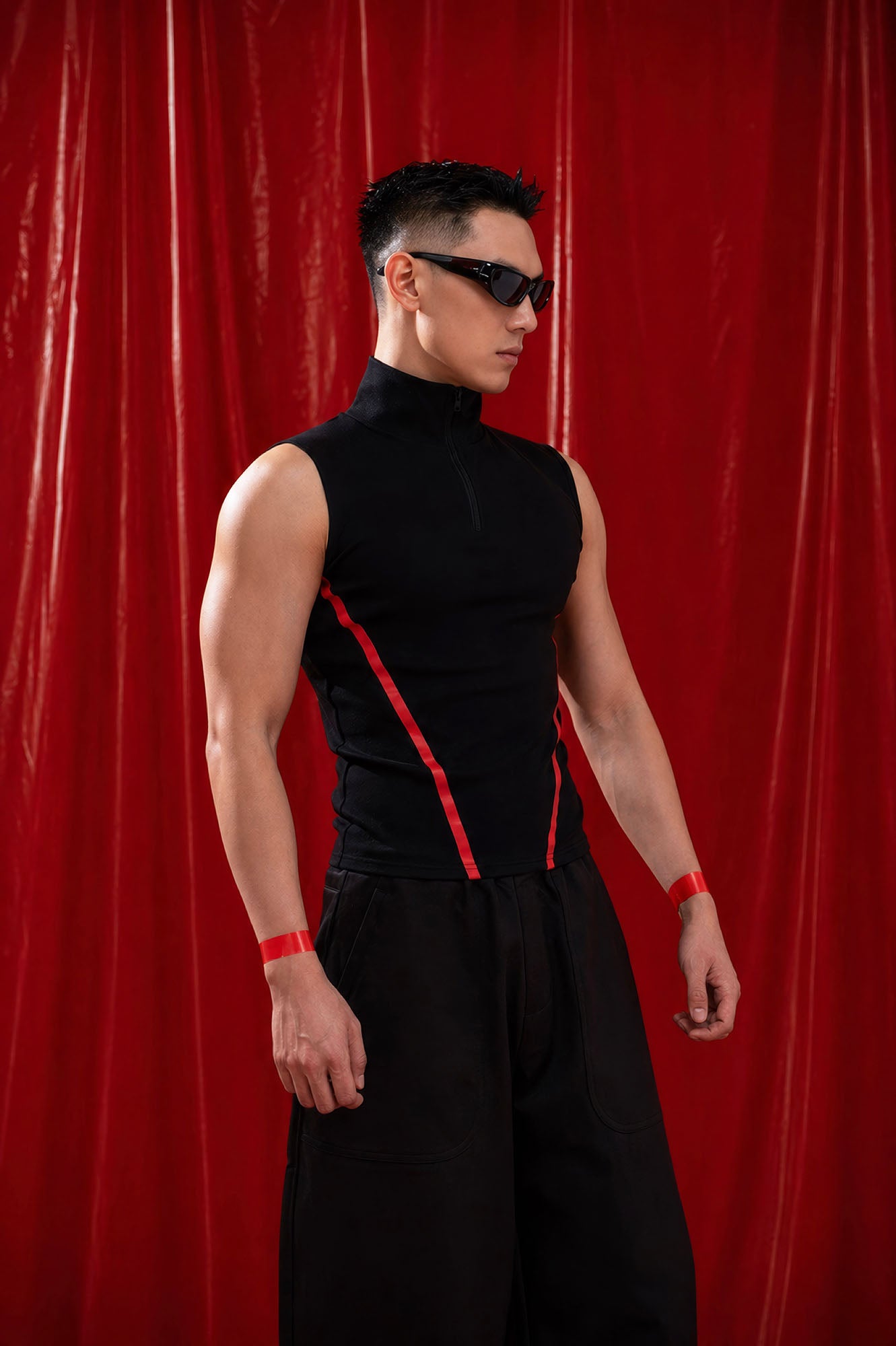 CLP Contrast Striped Half-Zip Slim Vest, premium urban and streetwear designers apparel on PROJECTISR.com, CLP