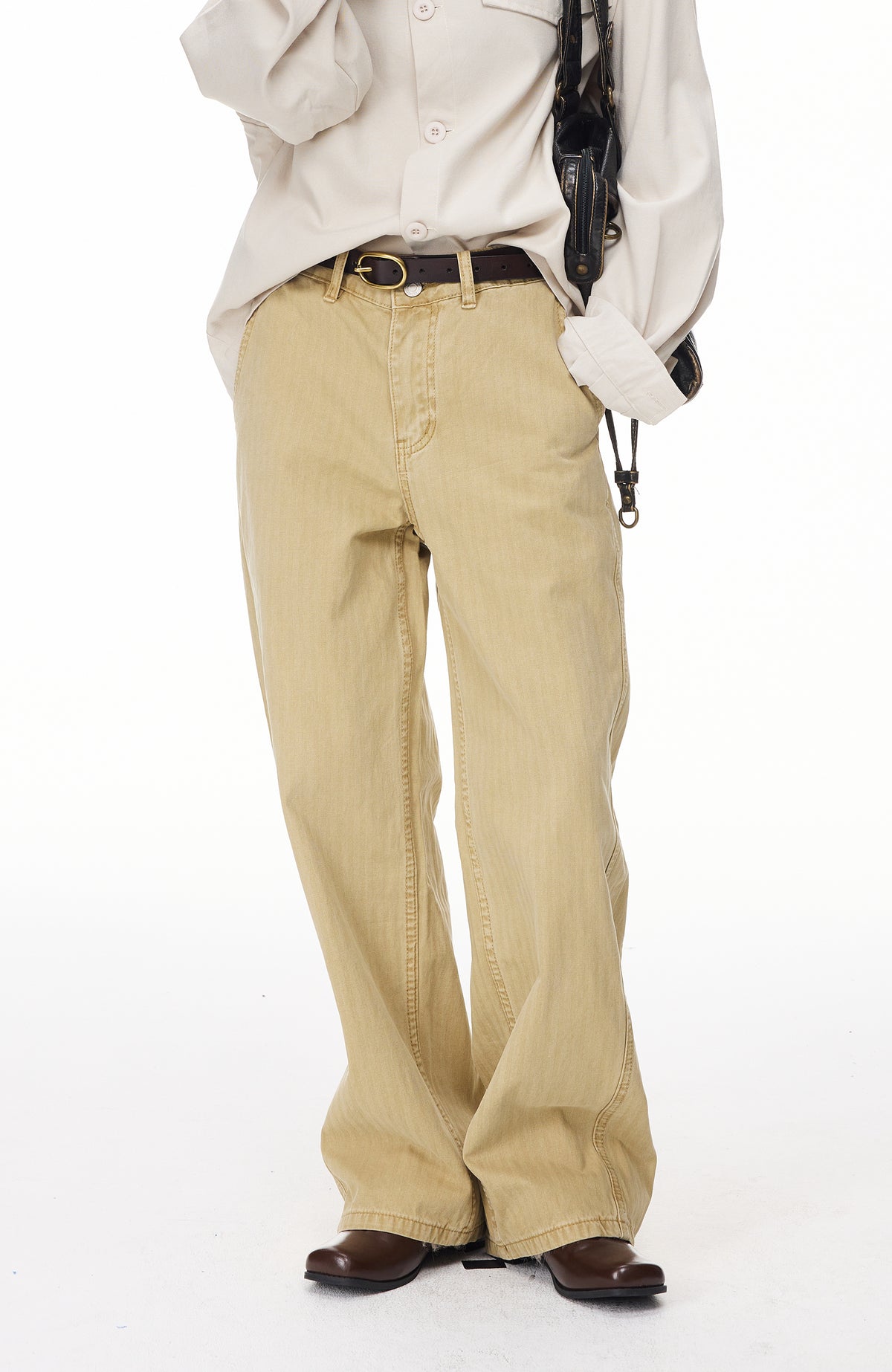 BOTANICA Retro Herringbone Slim Cotton Trousers