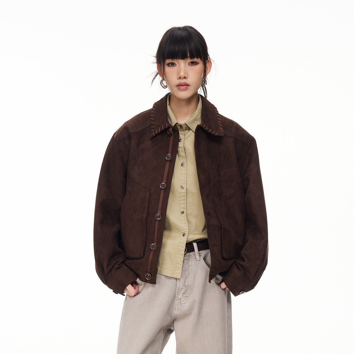 BOTANICA Retro Faux Suede Flap-Pocket Biker Jacket