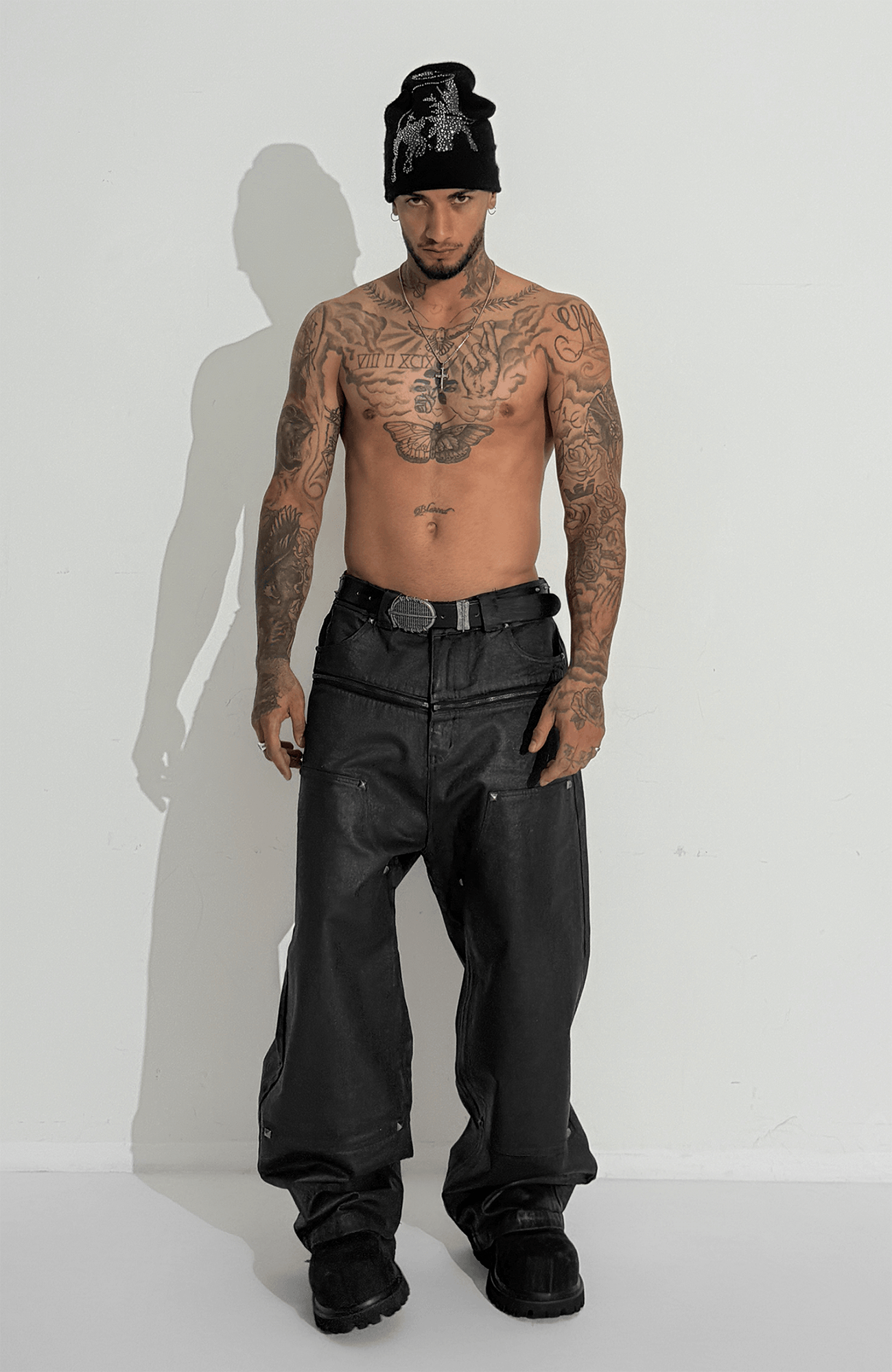 TECNINEGROUP Waxed Double-Knee Diamond Pockets Jeans