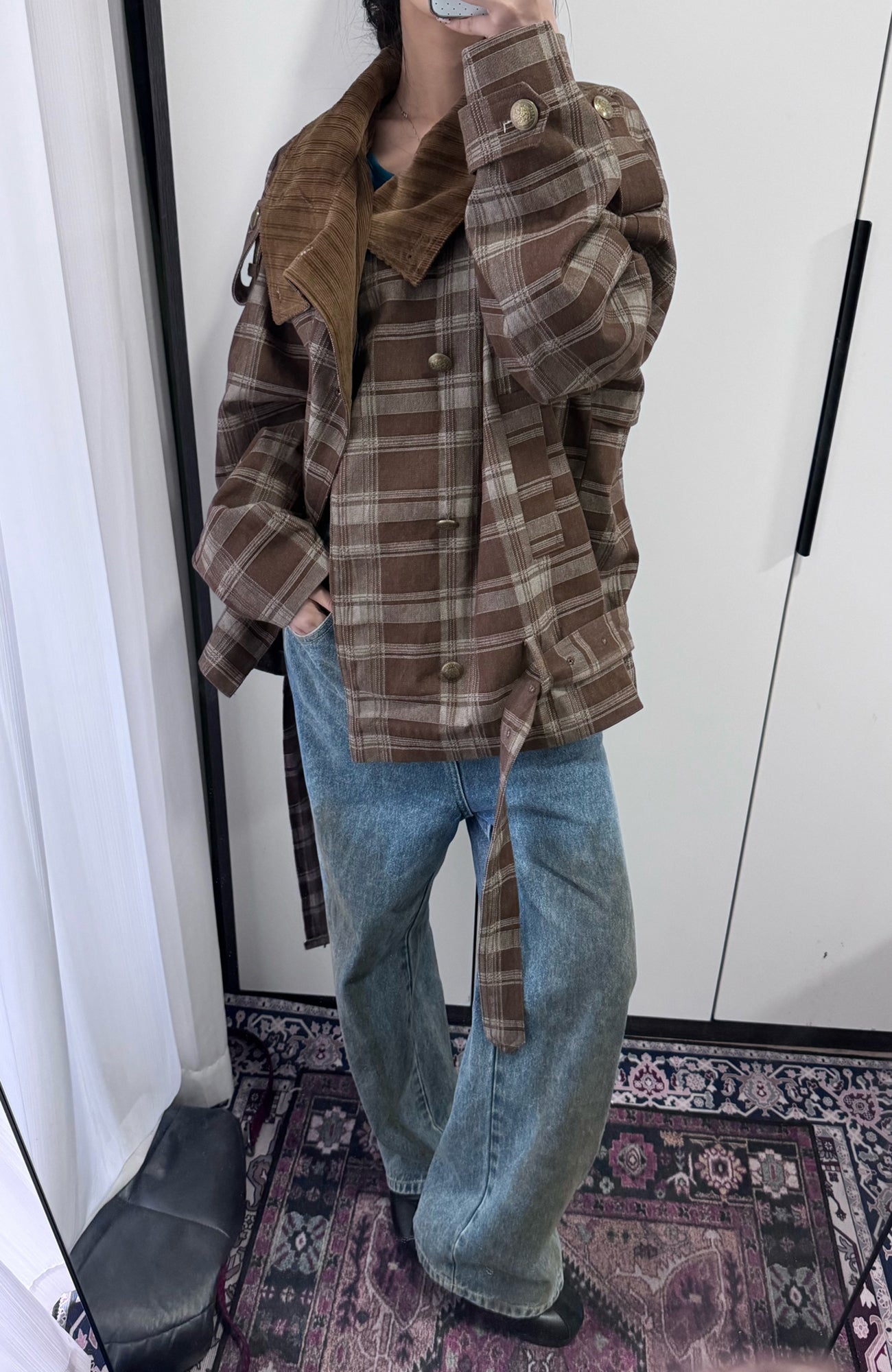 TRECLUB Retro Plaid Double-Breasted Trench Jacket, premium urban and streetwear designers apparel on PROJECTISR.com, TRECLUB