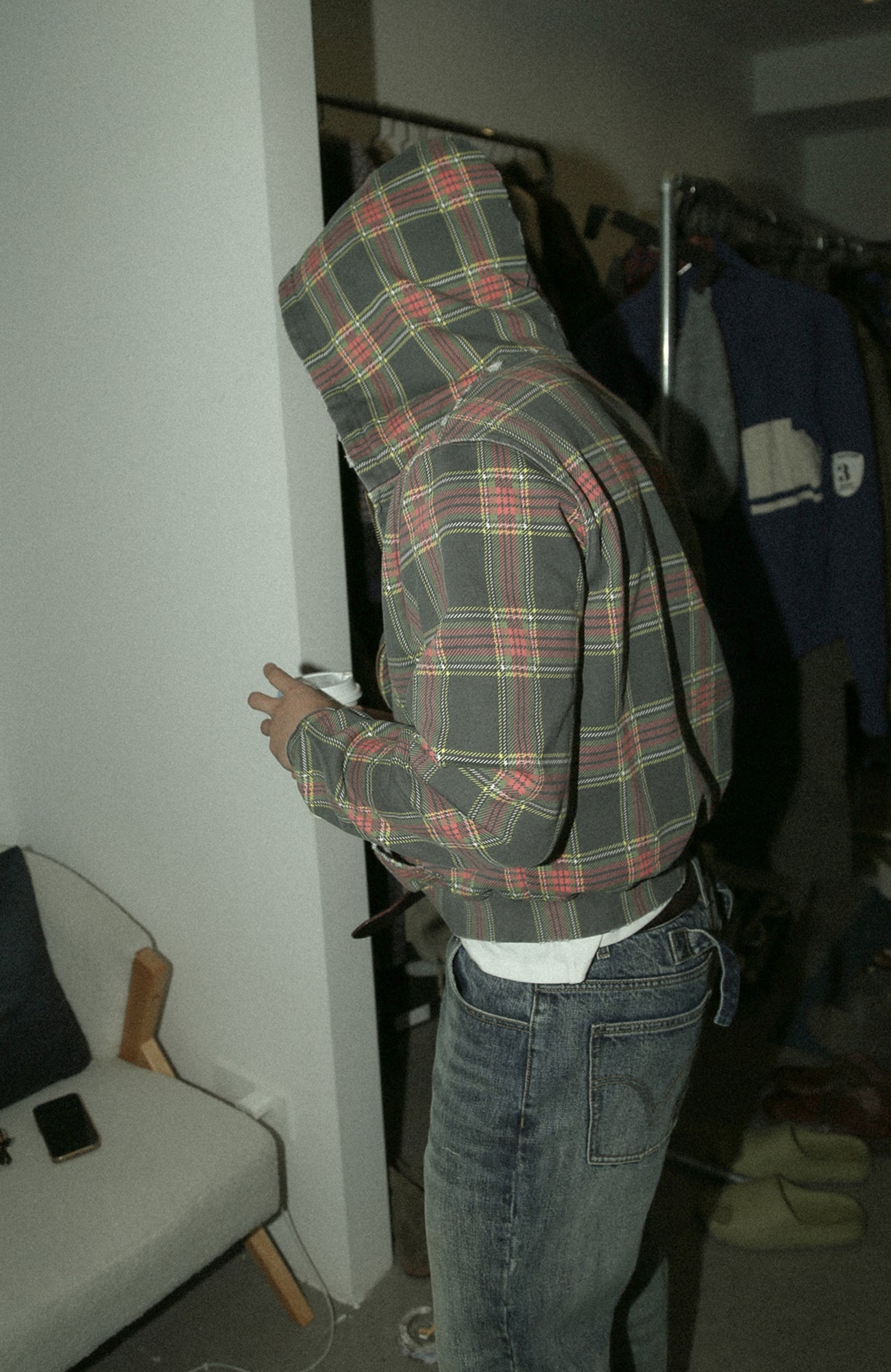 TRECLUB Distressed Plaid Zip-Up Hoodie, premium urban and streetwear designers apparel on PROJECTISR.com, TRECLUB