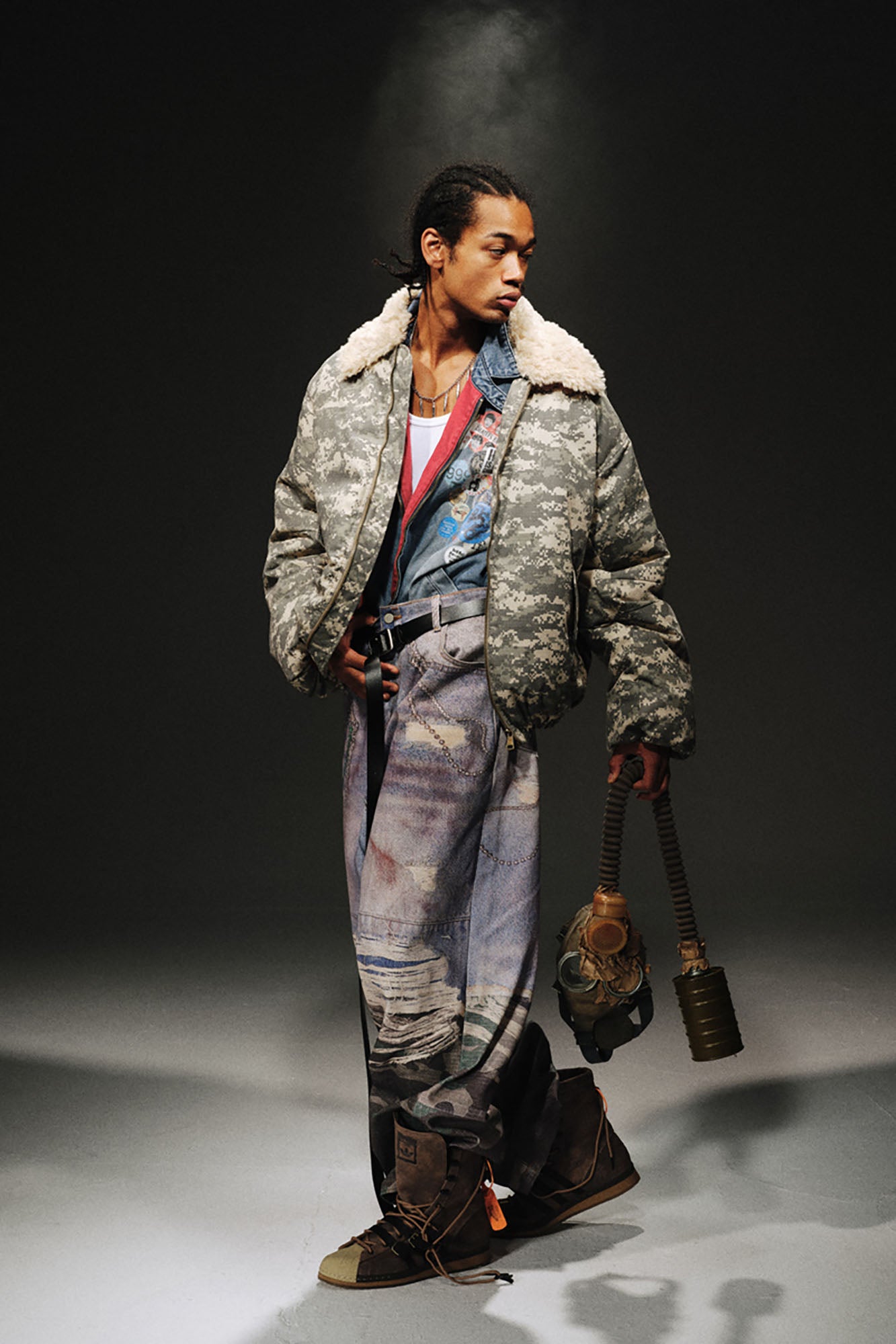 TRECLUB Detachable Collar Camo Puffer Jacket