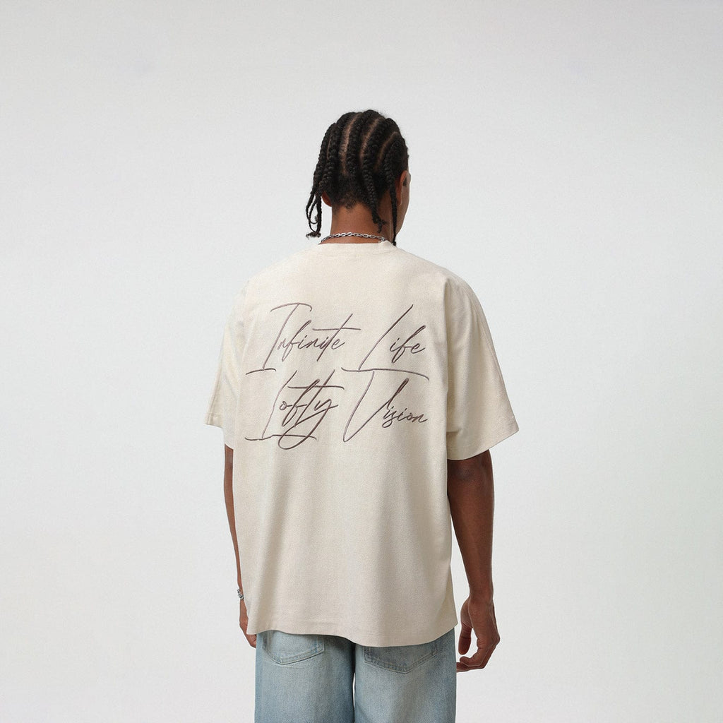 BONELESS Embroidered Tree Faux Suede T-Shirt, premium urban and streetwear designers apparel on PROJECTISR.com, BONELESS
