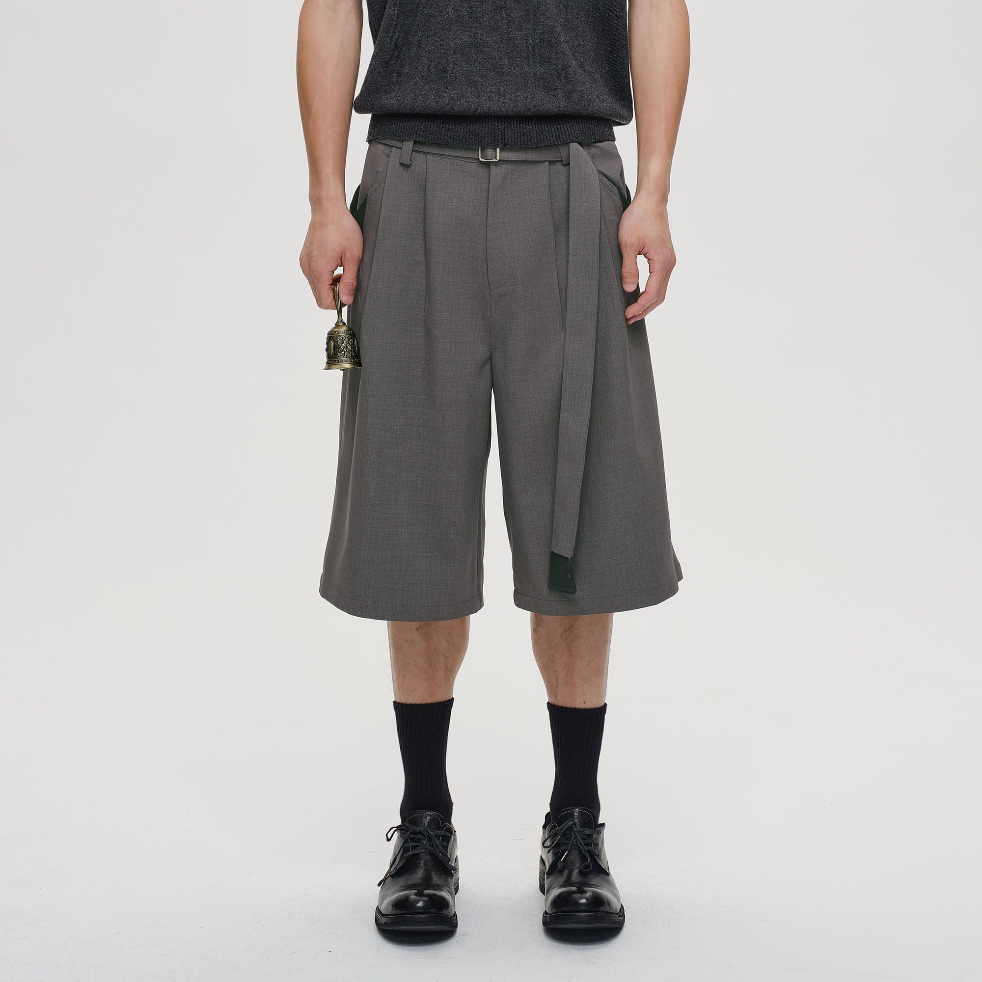 CATSSTAC Pleated Belted Wide-Leg Shorts, premium urban and streetwear designers apparel on PROJECTISR.com, CATSSTAC