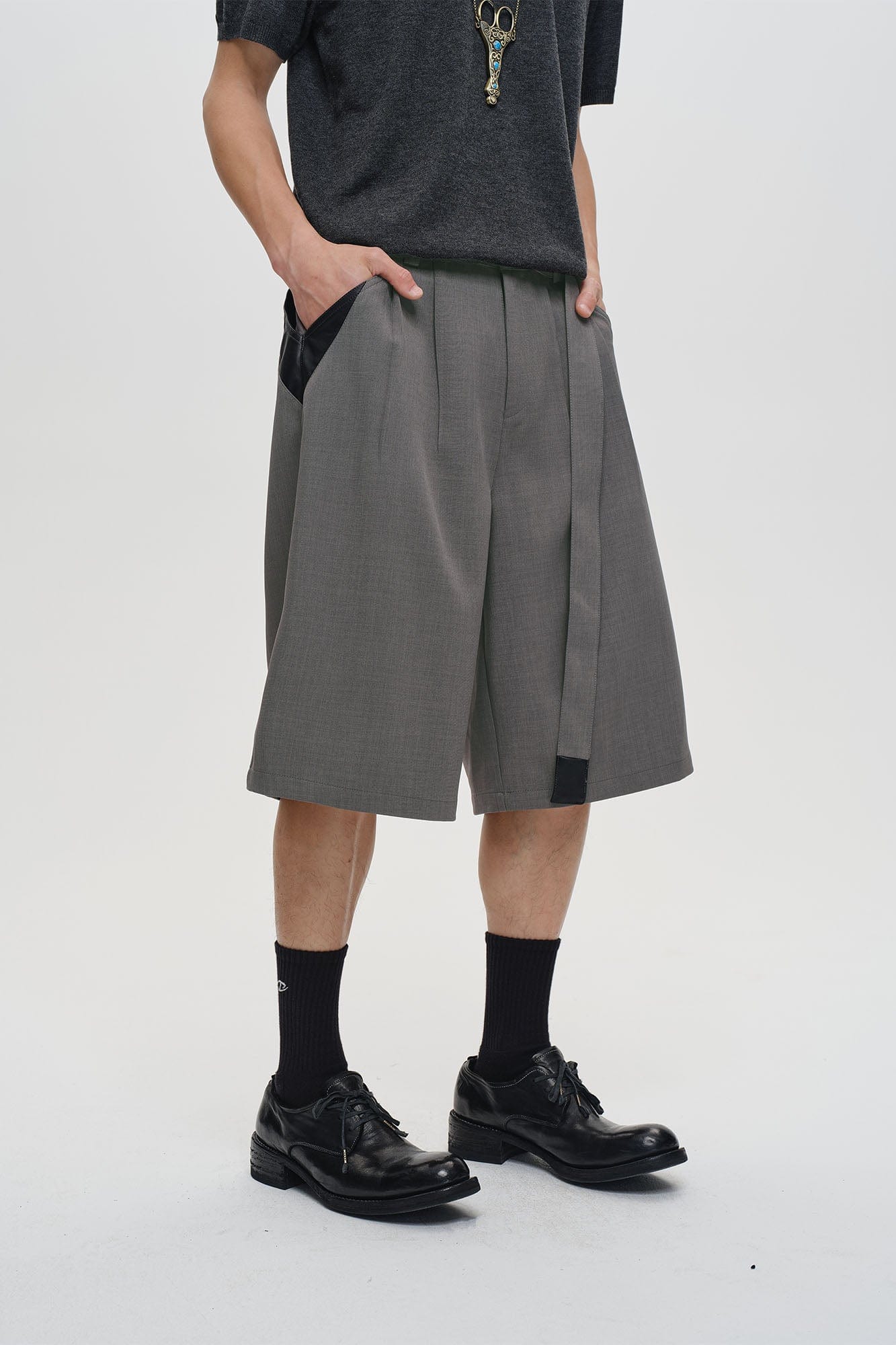CATSSTAC Pleated Belted Wide-Leg Shorts, premium urban and streetwear designers apparel on PROJECTISR.com, CATSSTAC