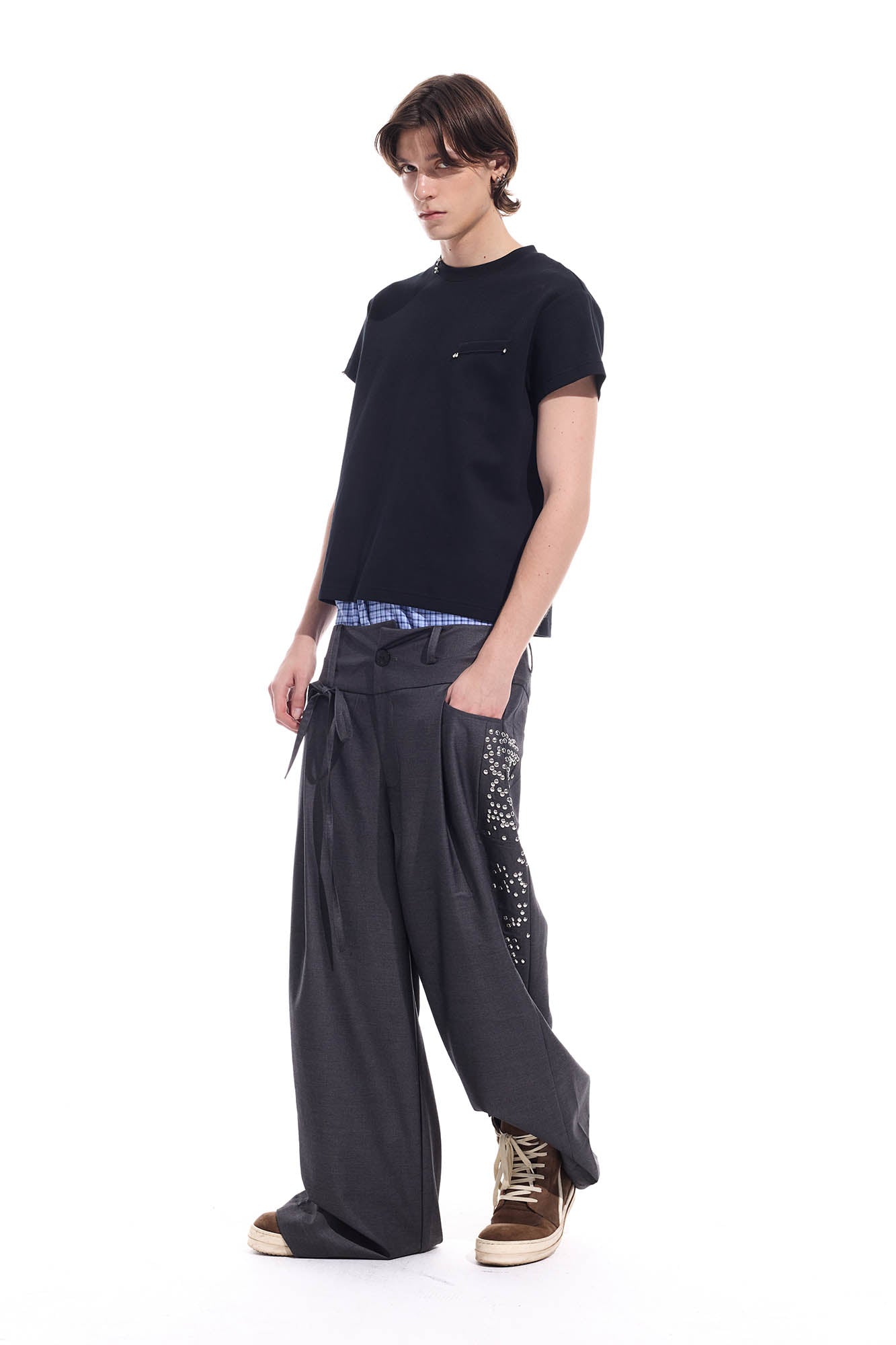 WHISTLEHUNTER Studded-Side Strap Straight-Leg Pants, premium urban and streetwear designers apparel on PROJECTISR.com, WHISTLEHUNTER