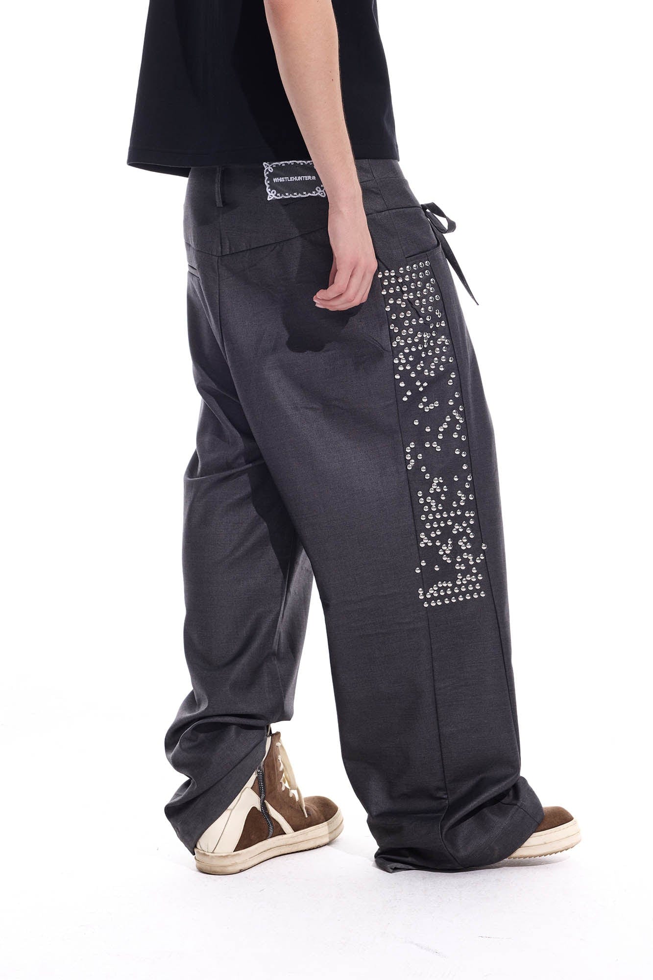 WHISTLEHUNTER Studded-Side Strap Straight-Leg Pants, premium urban and streetwear designers apparel on PROJECTISR.com, WHISTLEHUNTER