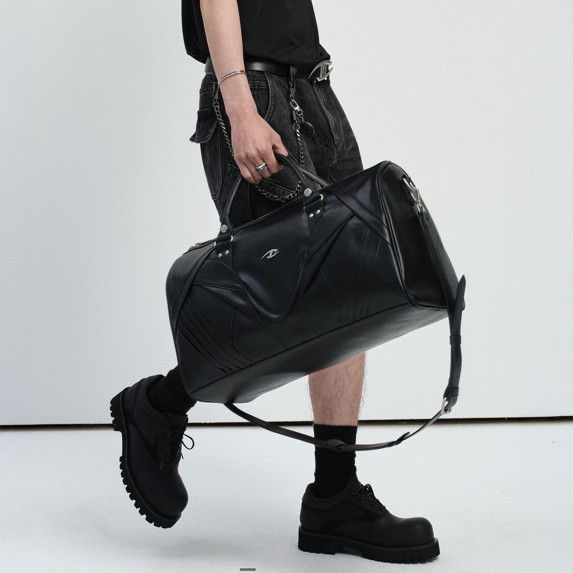 CATSSTAC Paneled Faux Leather Weekender Bag, premium urban and streetwear designers apparel on PROJECTISR.com, CATSSTAC
