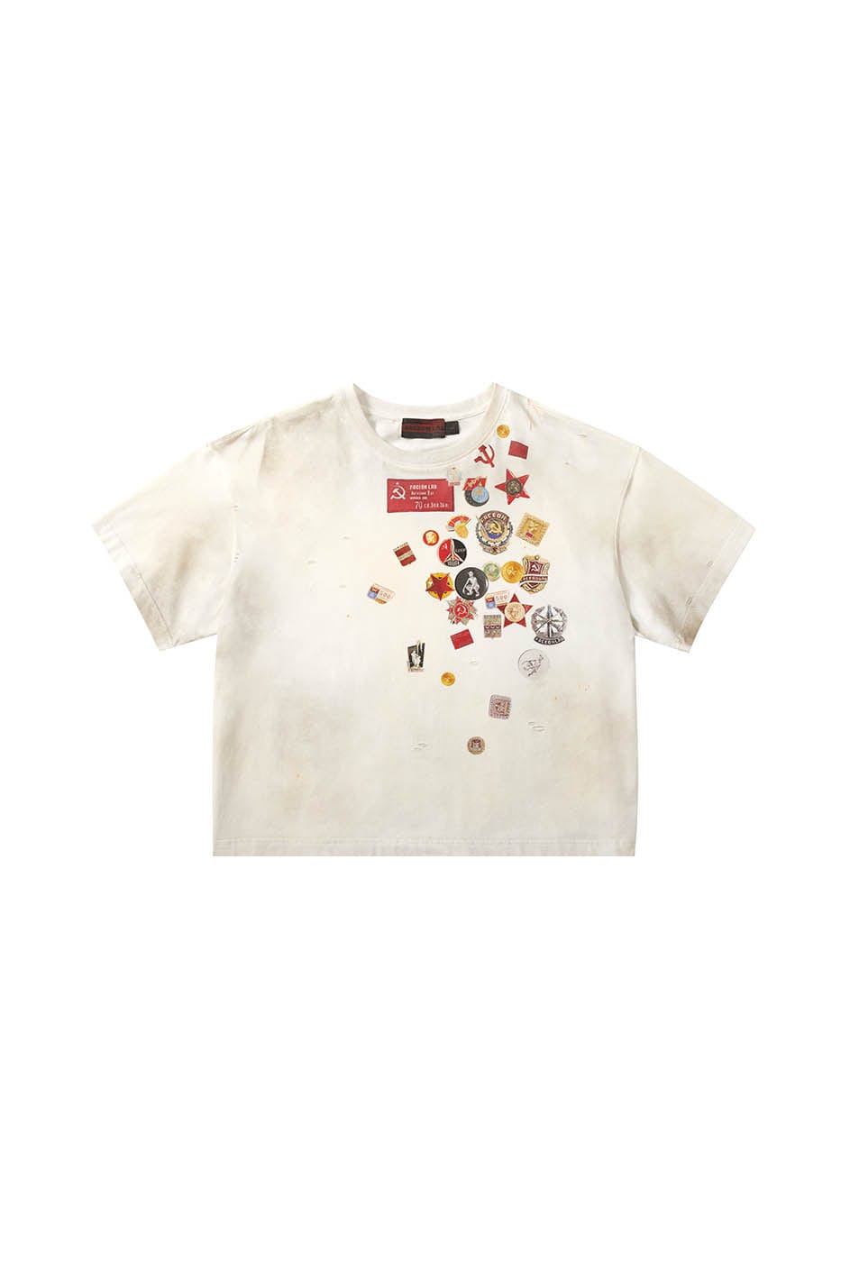 FACEONLAB Distressed LOGO Medal T-shirt White