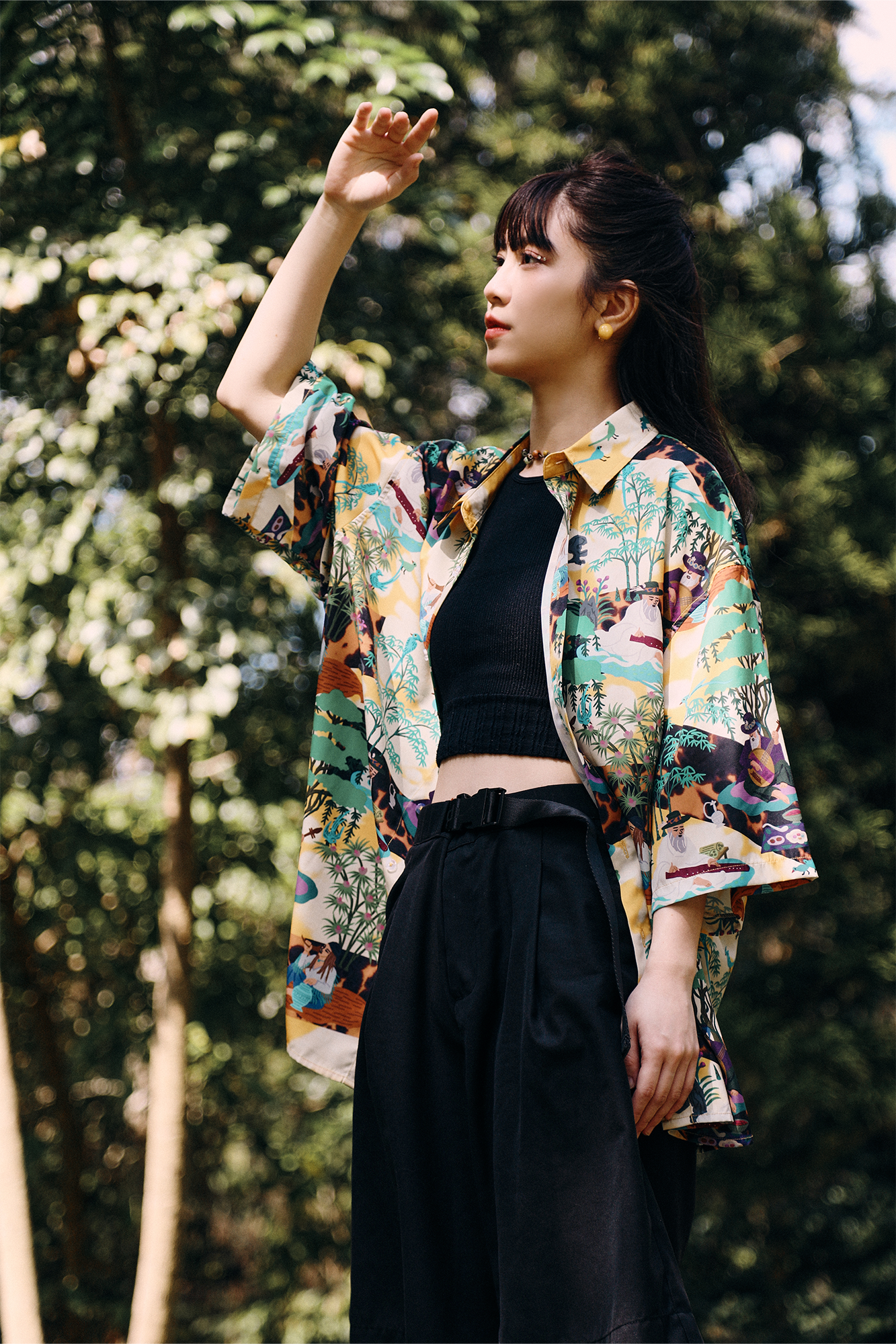 MASH UP ASIA Contrast Full-Print Half Shirt, premium urban and streetwear designers apparel on PROJECTISR.com, MASH UP ASIA